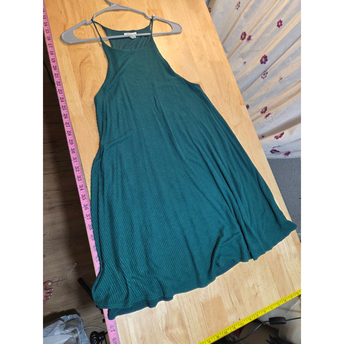 Silence + Noise emerald green sleeveless A-line jersey knit ribbed dress medium