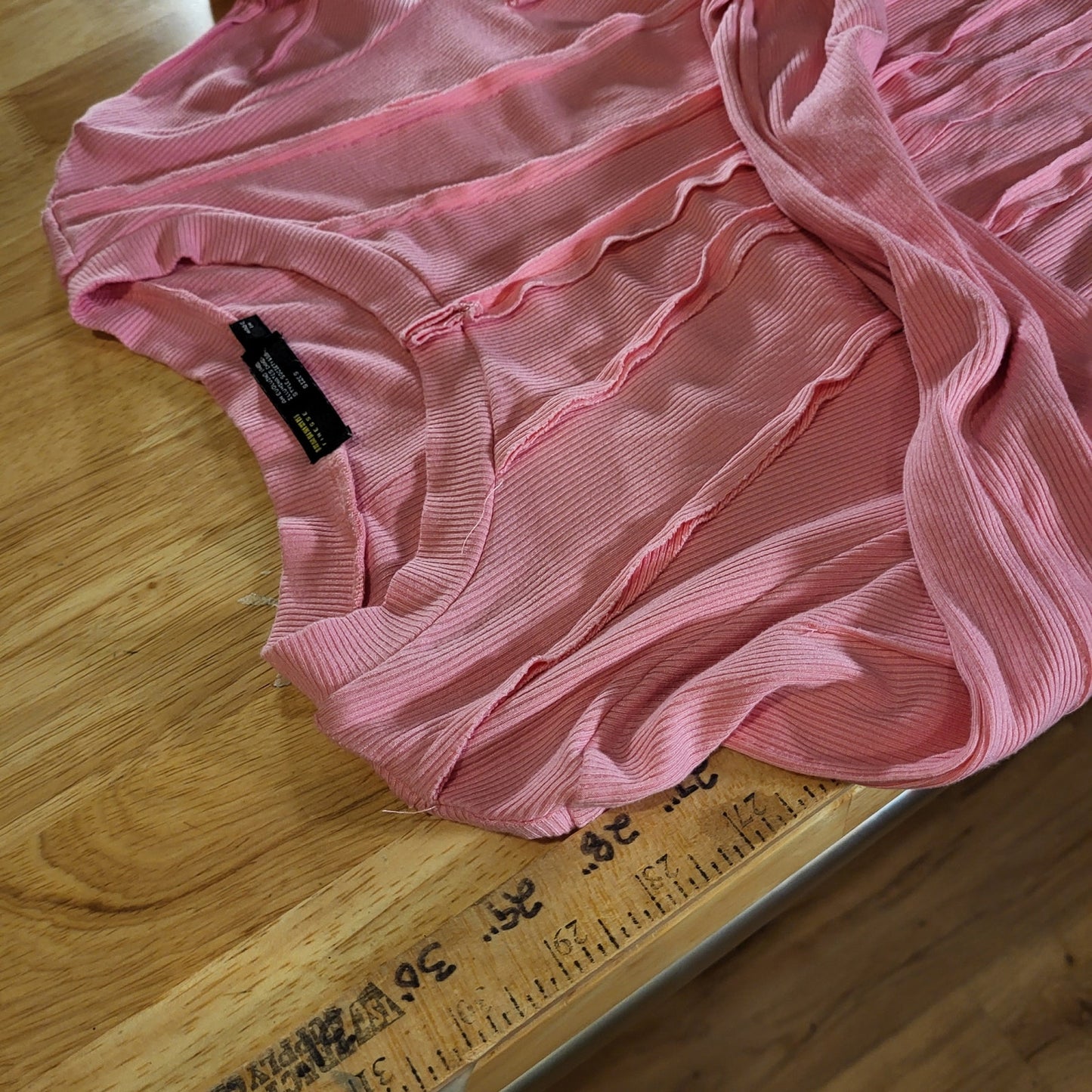 Finesse Pink Jersey Long Sleeve Asymmetrical Hem Stretch Crew Neck
