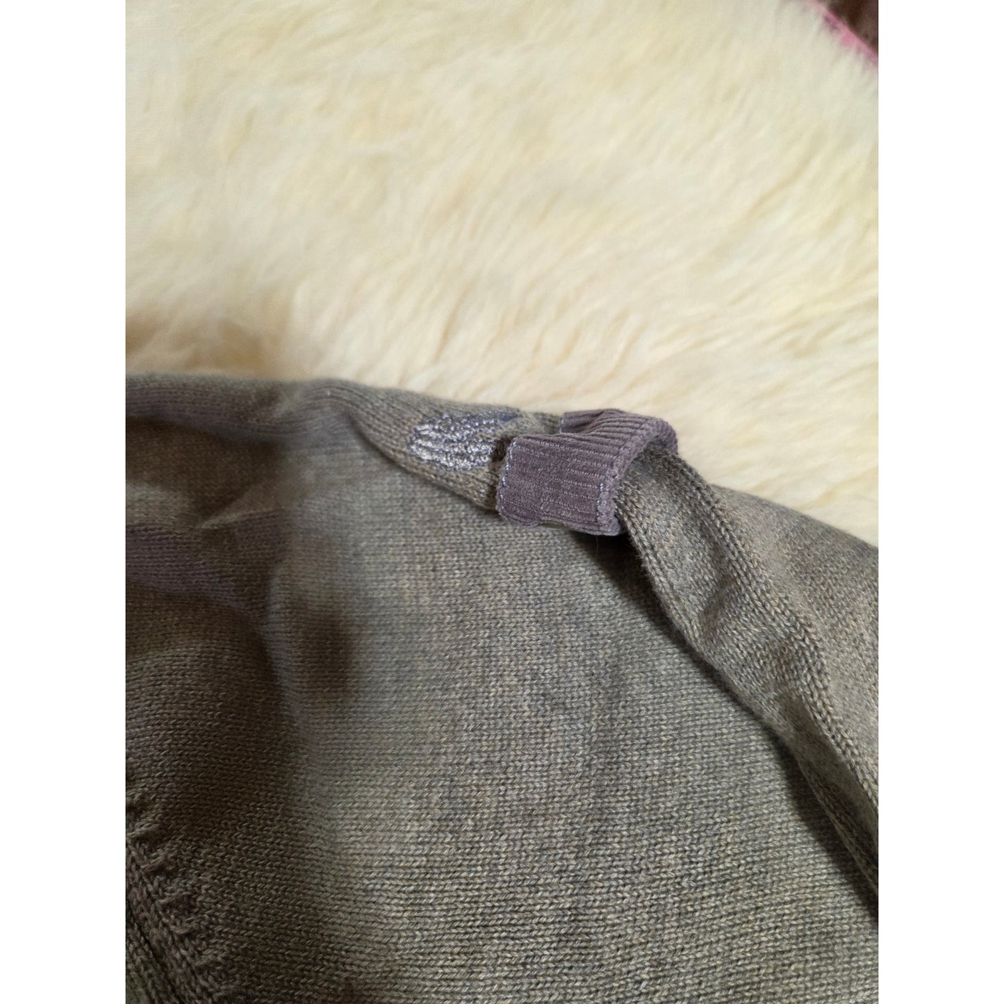 Cutter Buck Beige Brown Close  Knit 1/4 Zip Pullover Sweater 100% Cotton 25" p2p