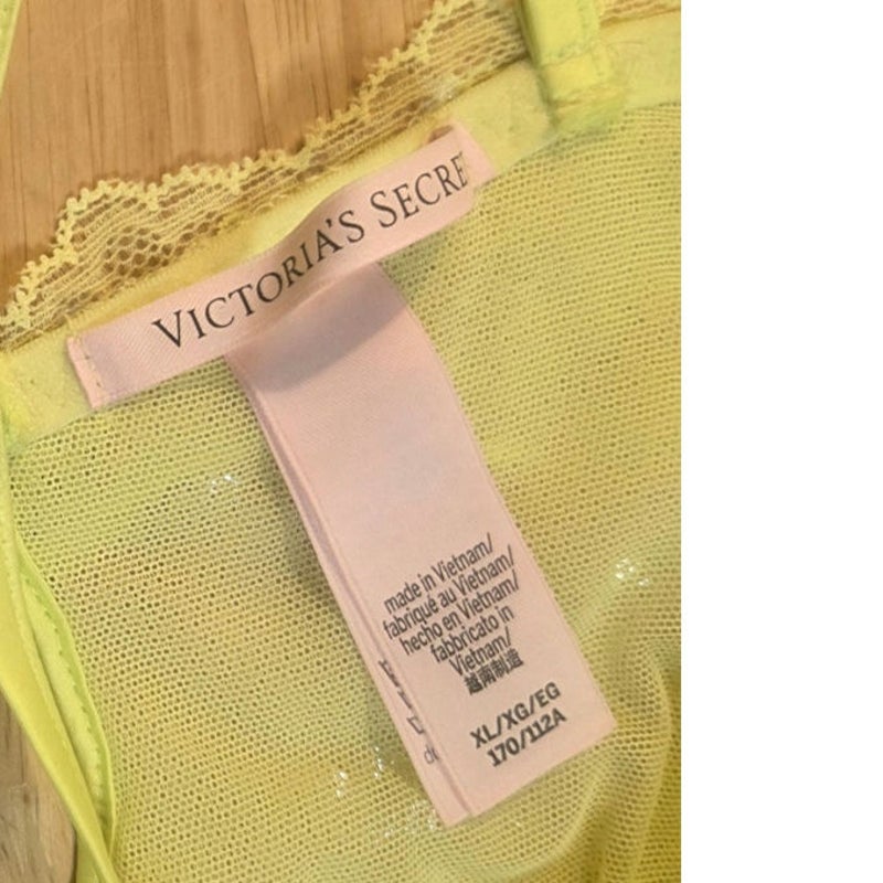 Viral Victoria's Secret lime green spaghetti strap sequin slip dress lace xl