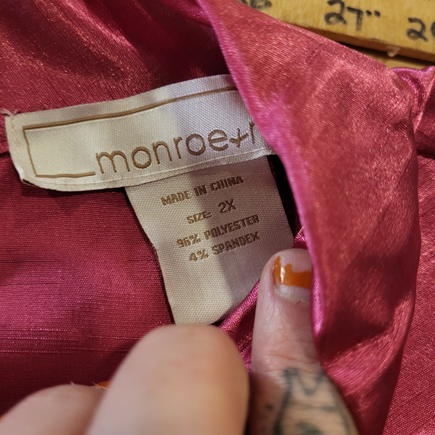 Monroe & Main Vintage Satin Pink Fuscia Winged Sleeve High Neck Blouse 2x
