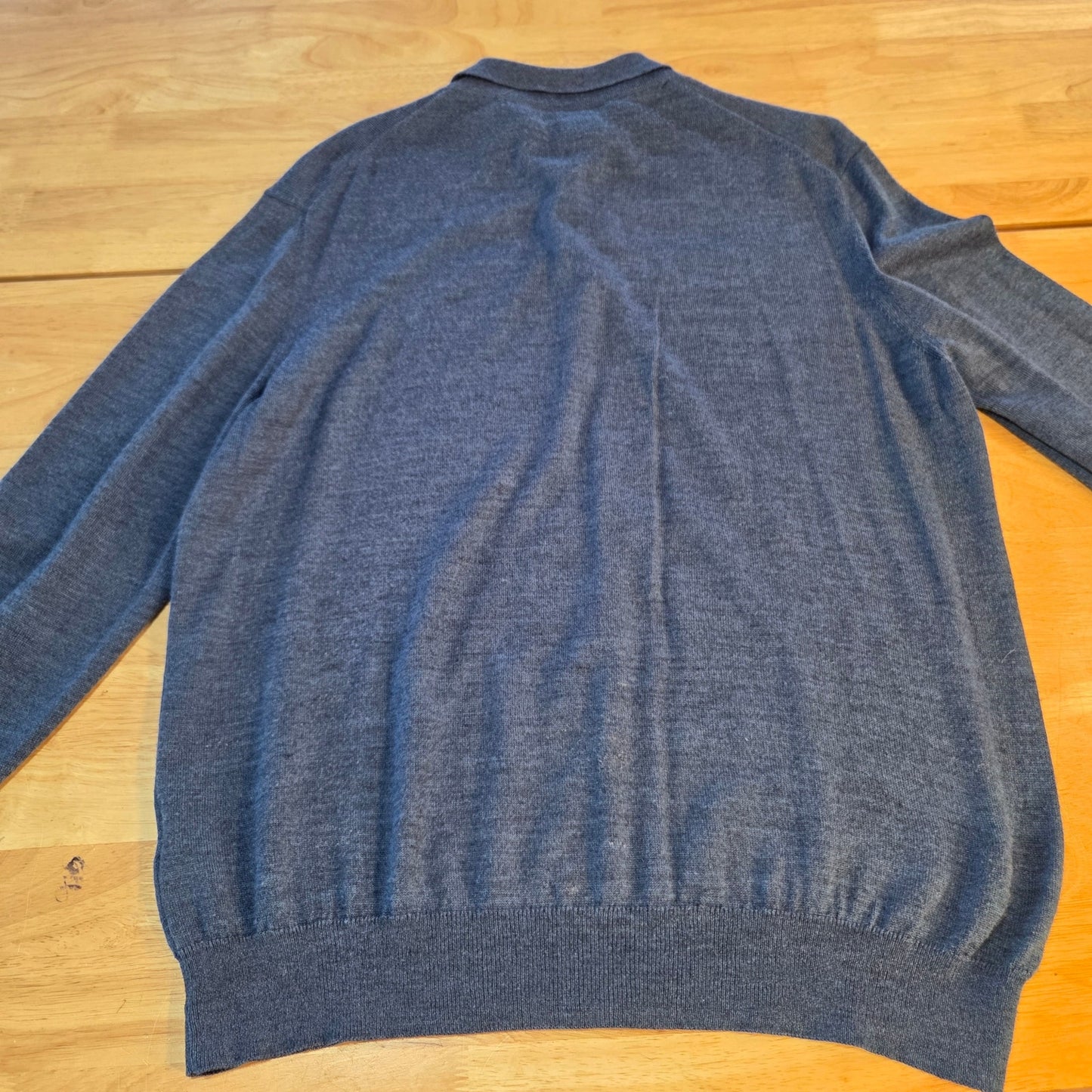 Neiman Marcus blue wool blend 3/4 button pullover sweater tight knit large