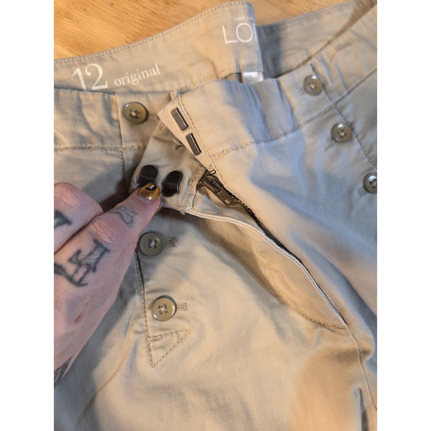 Ann Taylor Loft size 12 original sailor front wide leg khaki pants cotton
