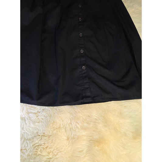 Banana Republic Black Cotton A Line Elastic Waist Skirt Button Pockets Large