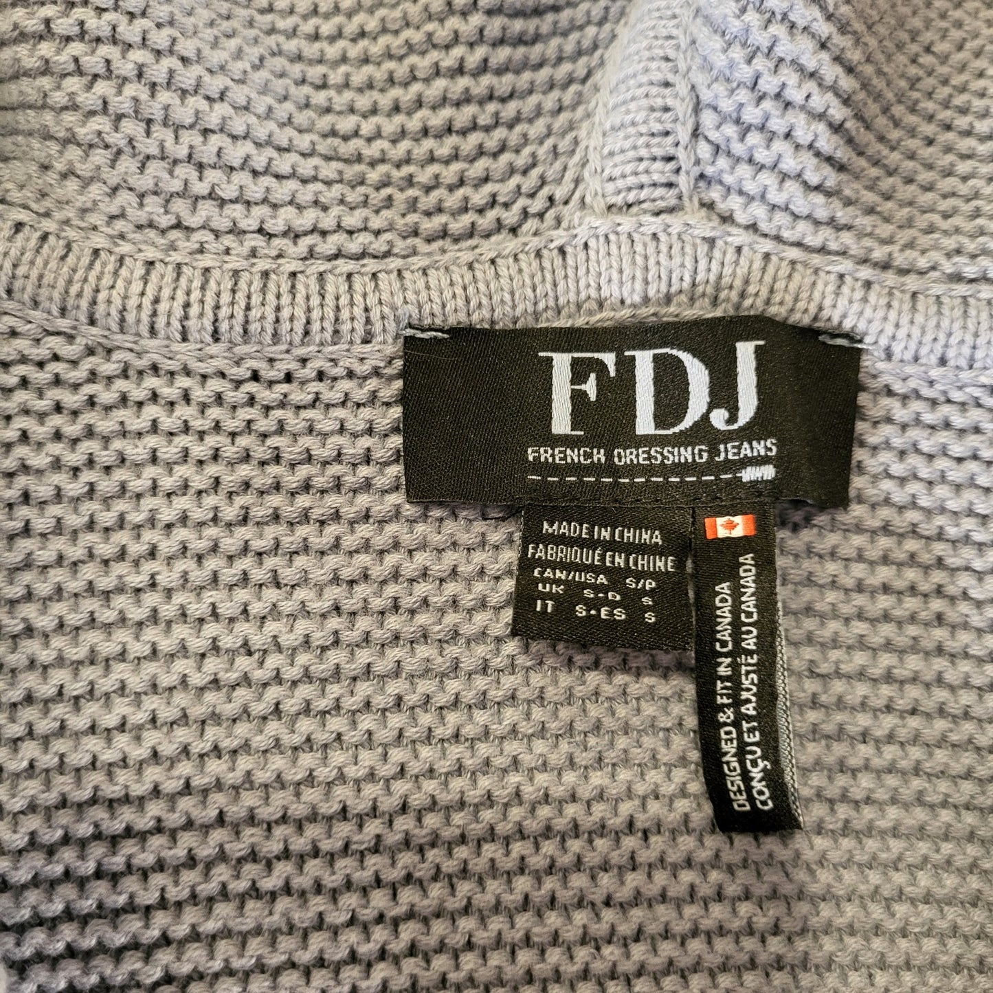 FDJ Blue Animal Print Knit Hooded Long Sleeve Sweater Small