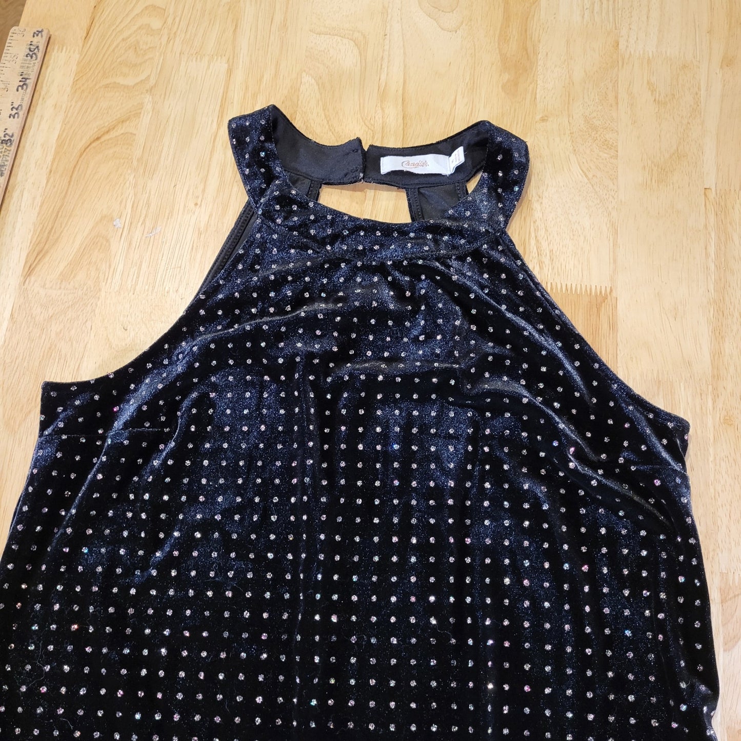 Candie's Black Velvet Sparkle Dotted Sleeveless Mini Dress Keyhole Back M