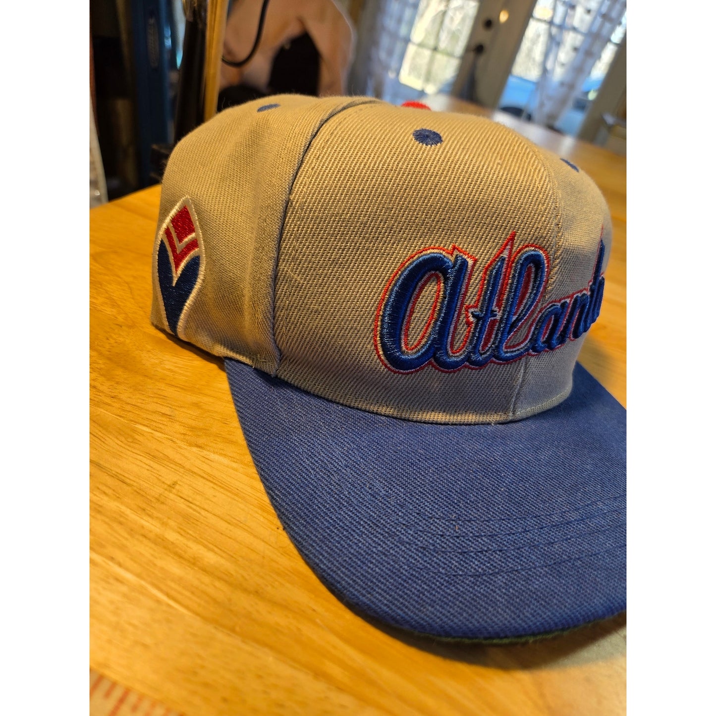 Gray Atlanta snapback baseball hat contrast embroidery blue bill red embroidery