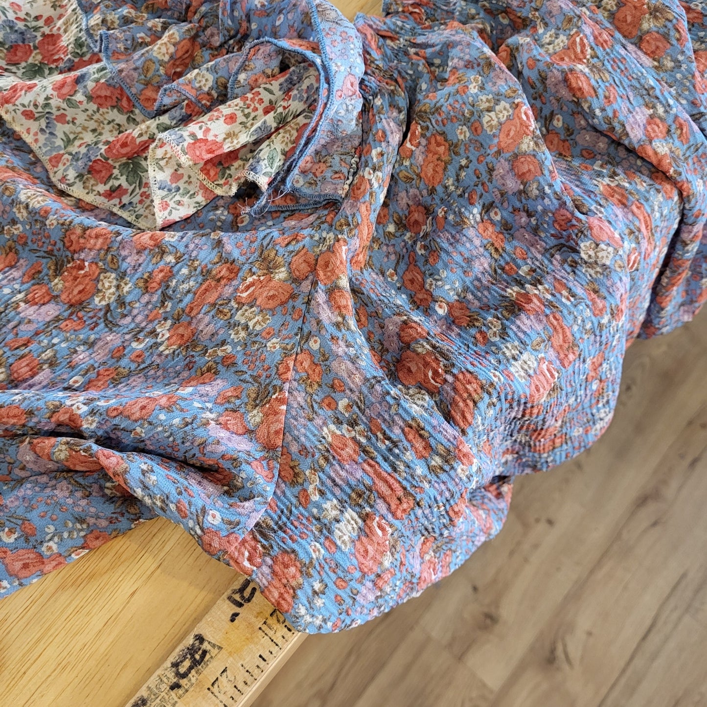 Entro Floral Puff Sleeve Bardot Summer Blouse Ruffle Stretch 21" Medium