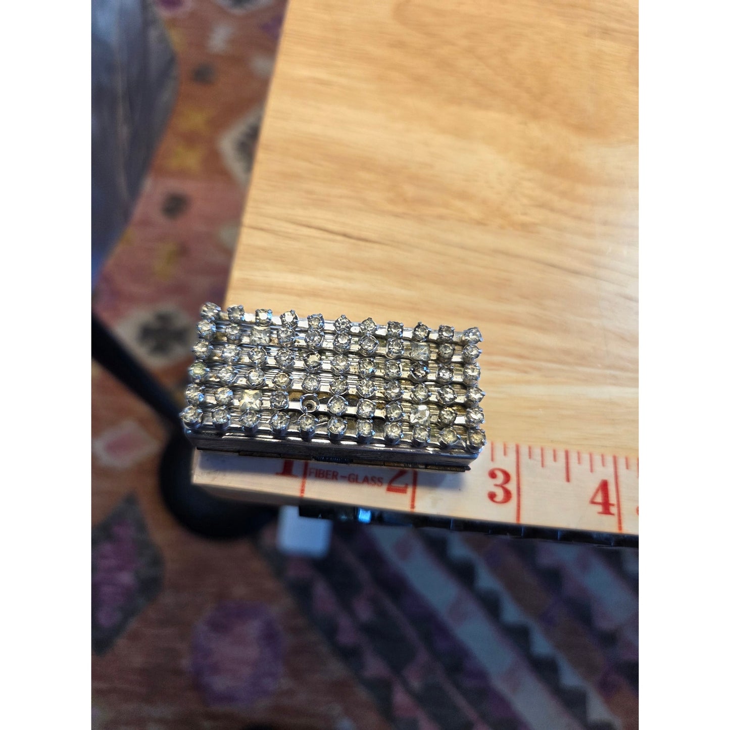 Vintage pill box rhinestone covered two-sided some wearing 1x3