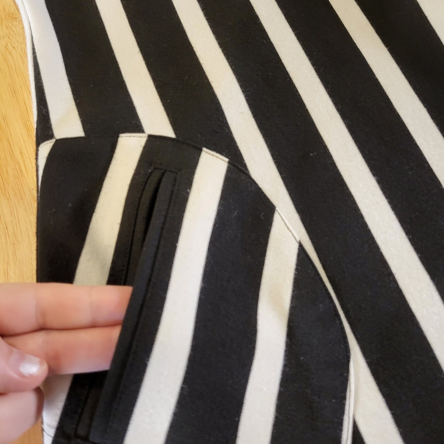 Yoana Baraschi Black & White Striped Bodycon Midi Pencil Dress Pocket Sleeveless