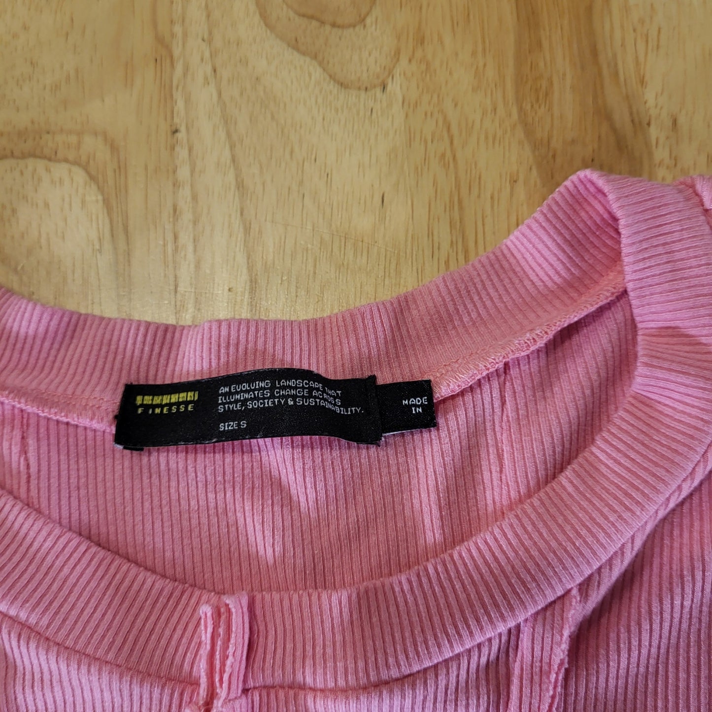 Finesse Pink Jersey Long Sleeve Asymmetrical Hem Stretch Crew Neck