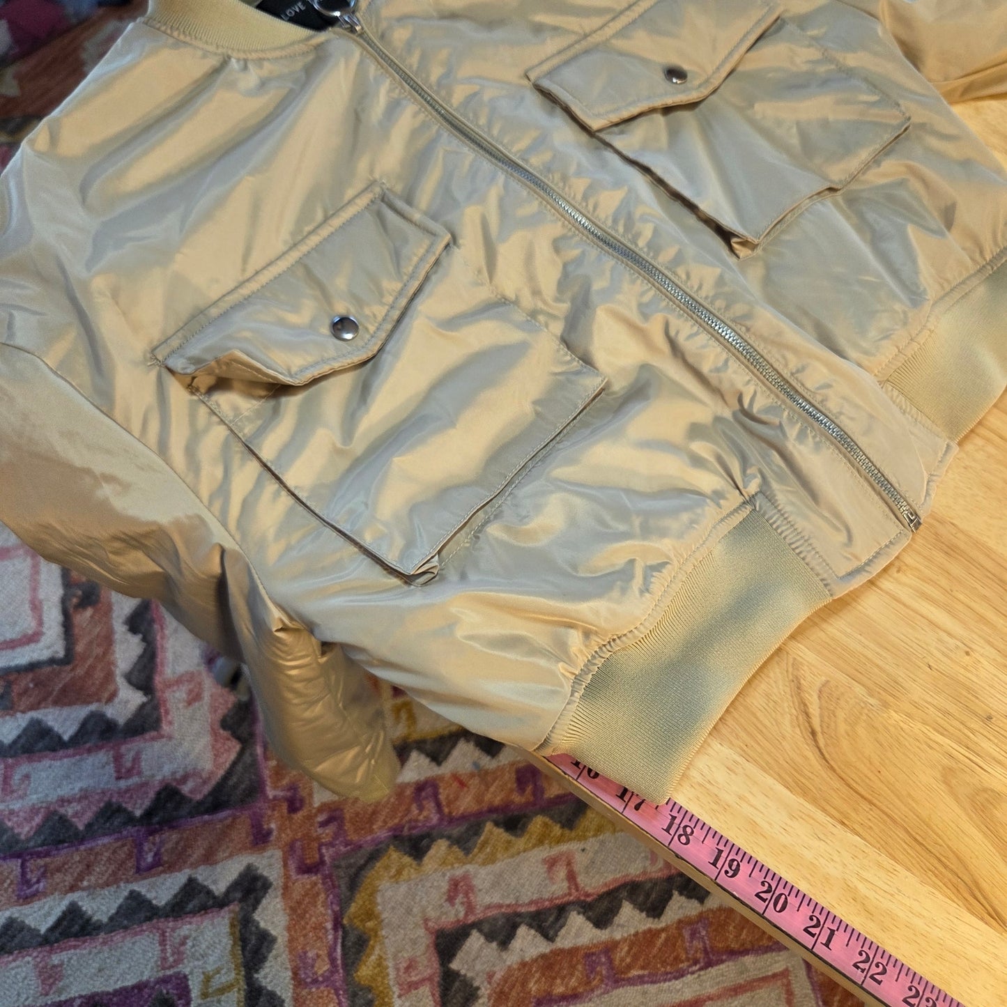 Love tree size medium cropped khaki bomber jacket nylon Y2K silver Hardware