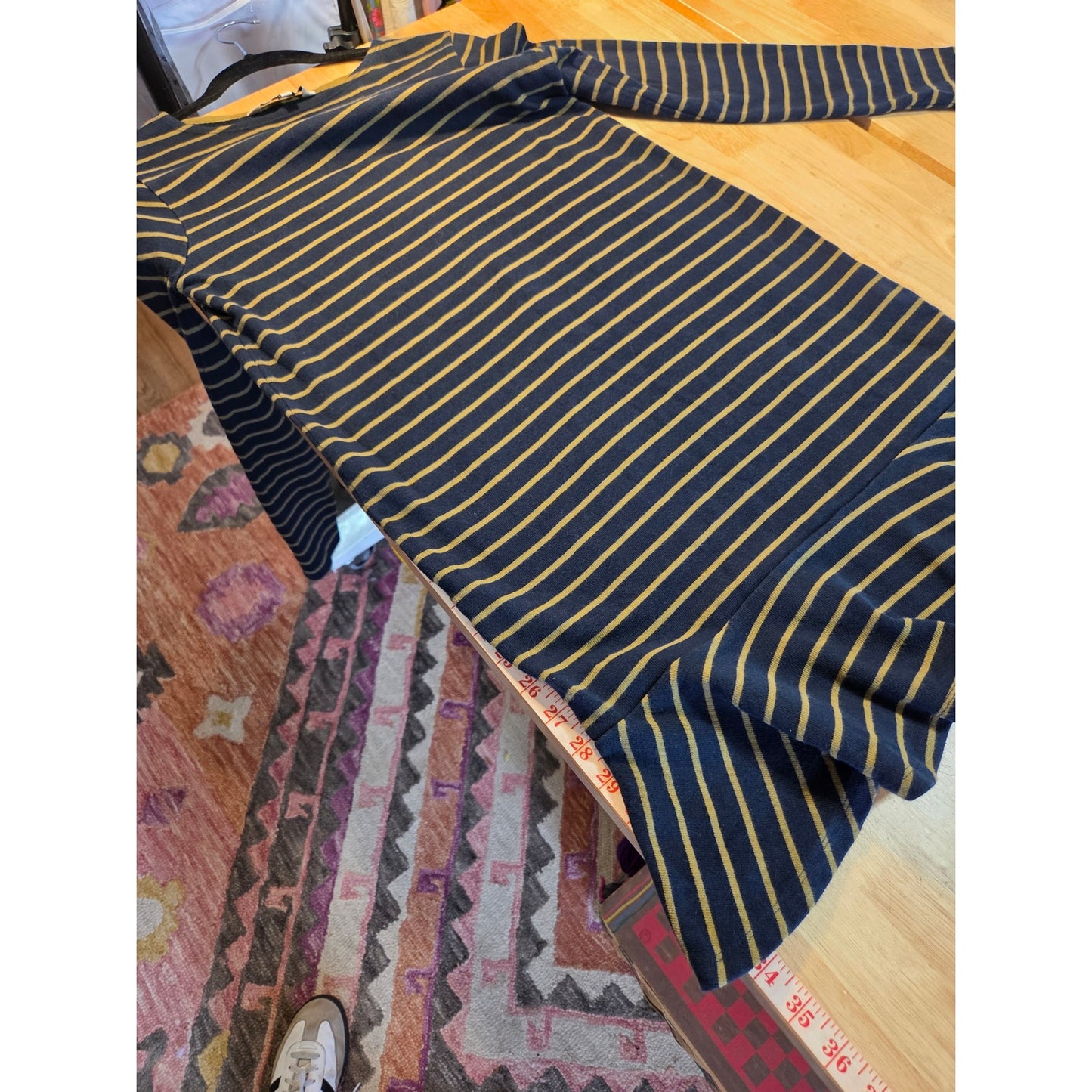 Paper tree organic cotton 10 jersey knit long sleeve navy blue stripe ruffle hem