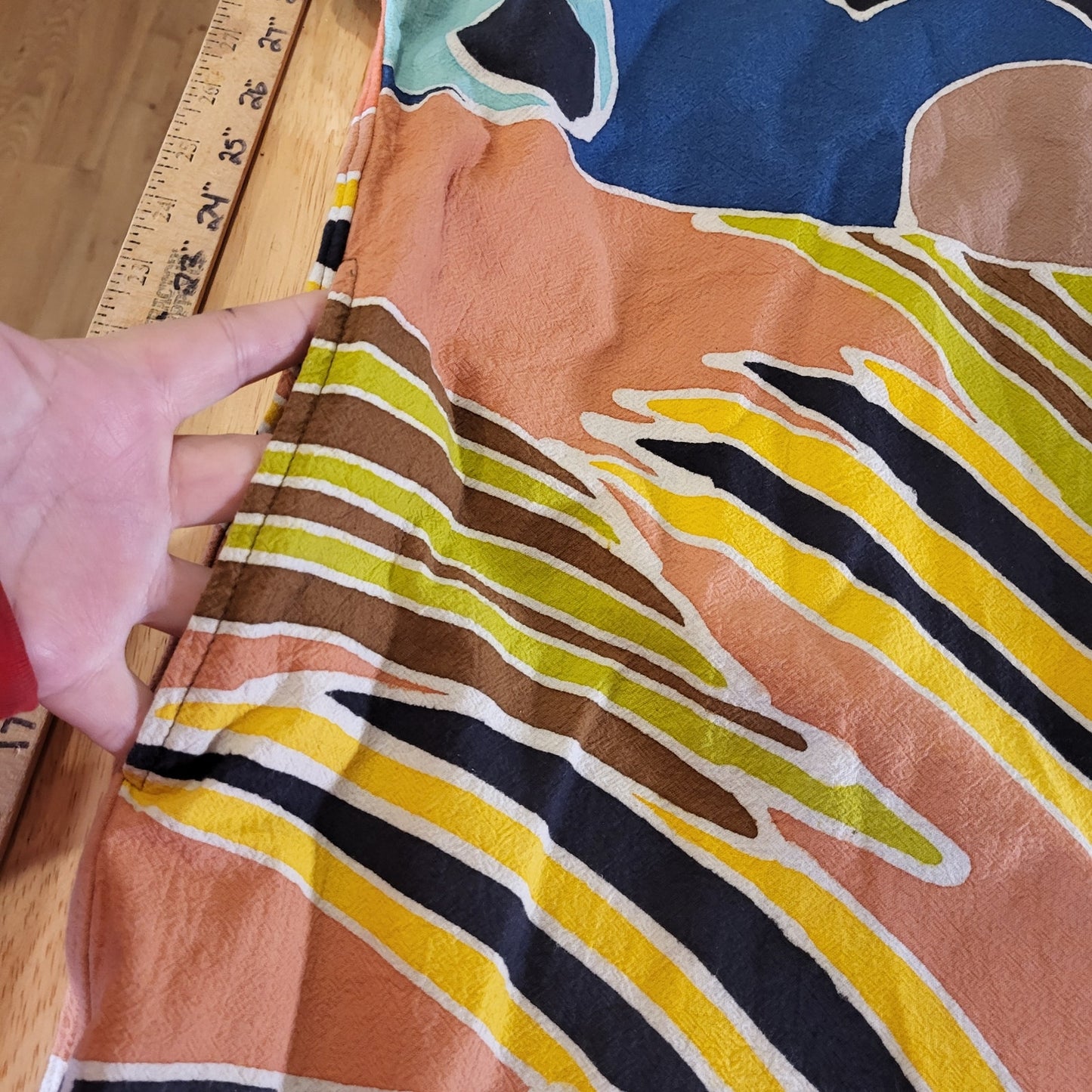 Novica Colorful Cotton Abstract Short Sleeve Midi Dress Pockets 35" L 21"P2P