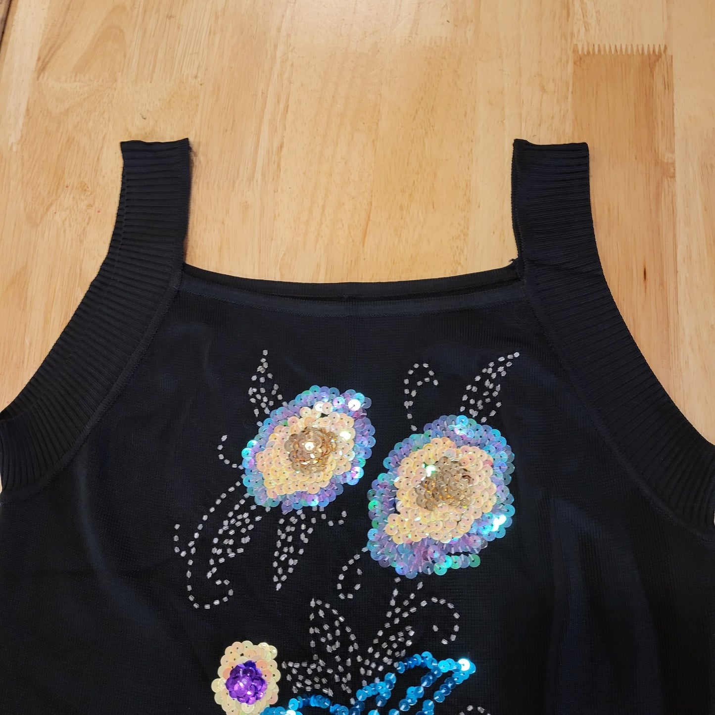 Vintage Cotton Blend Black Beaded Embroidered Knit Tank Sleeveless Sweater