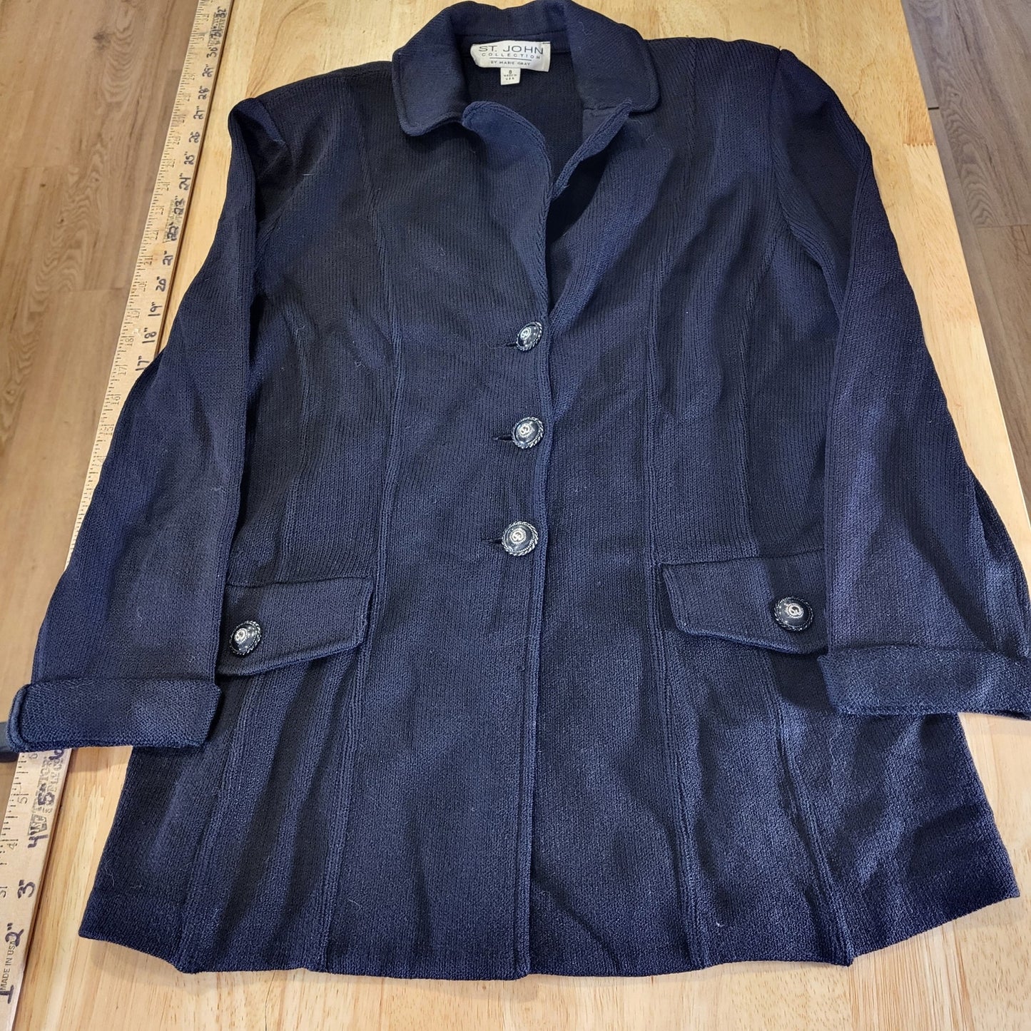 St. John Collection By Marie Gray Vintage Black CollarJacket 20"p2p 26" long 8
