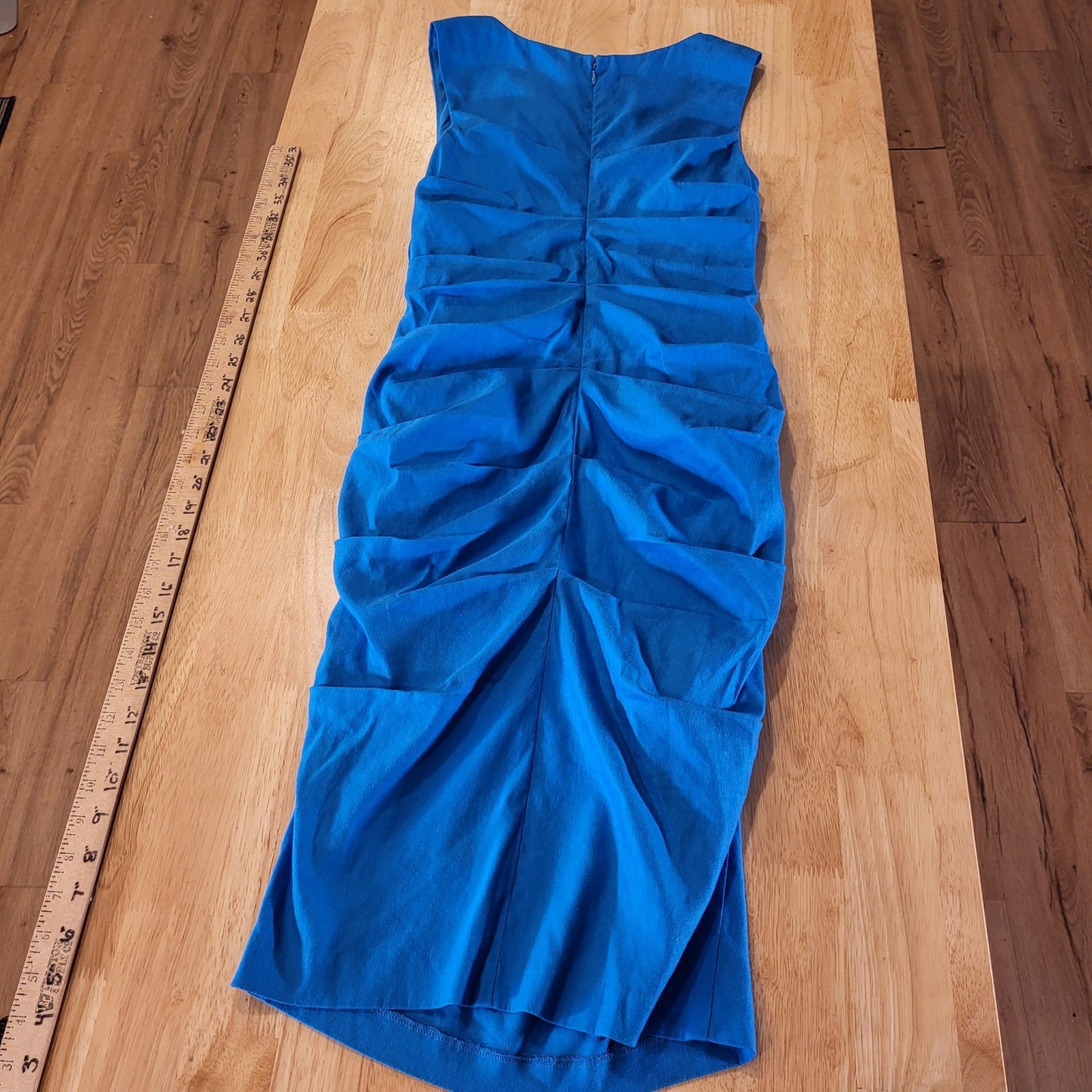 Nicole Miller Artelier Blue Backbone Gathered Sleeveless Stretch Pencil Dress 6