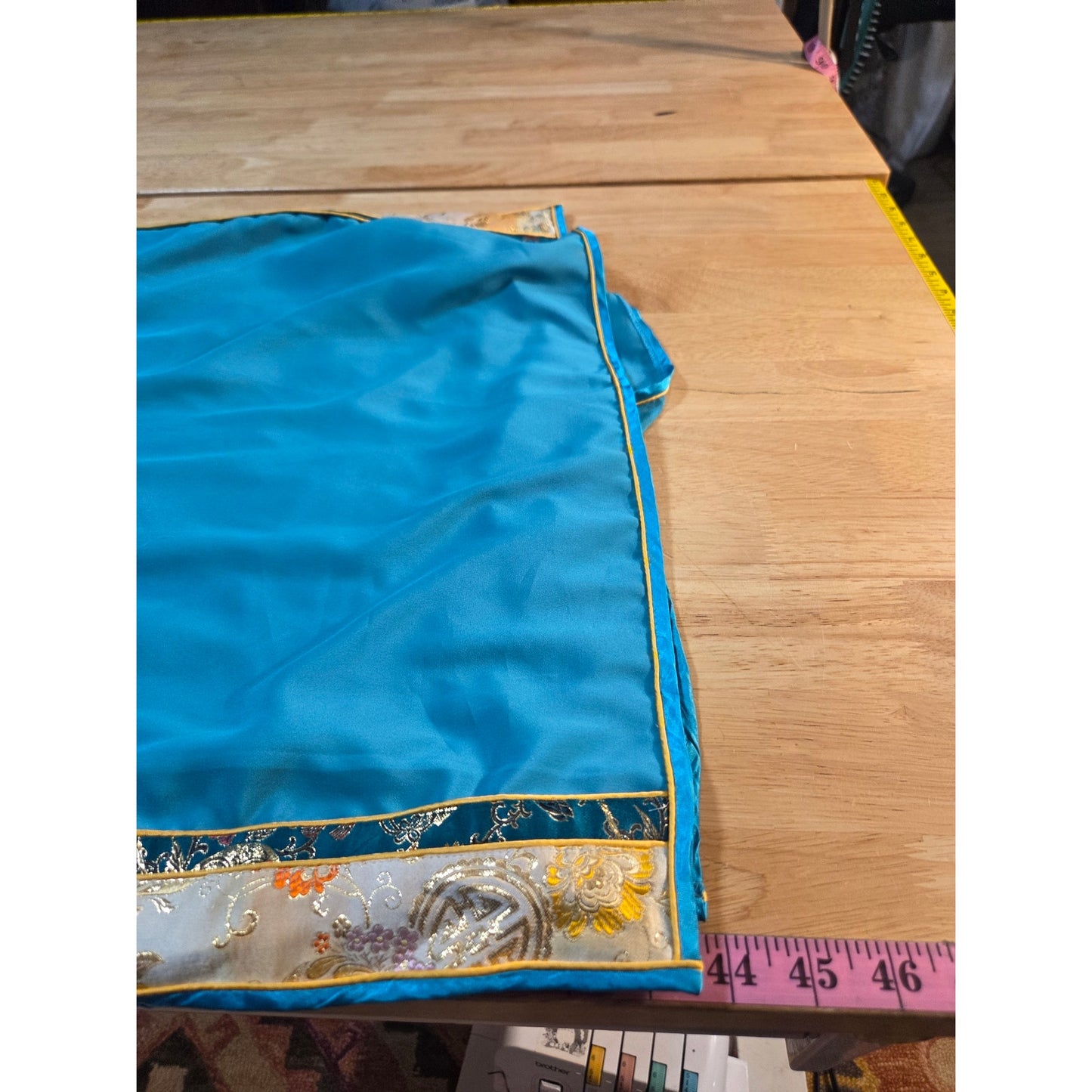 Turquoise blue Chinese traditional dress cap sleeve ornamental trim detail small