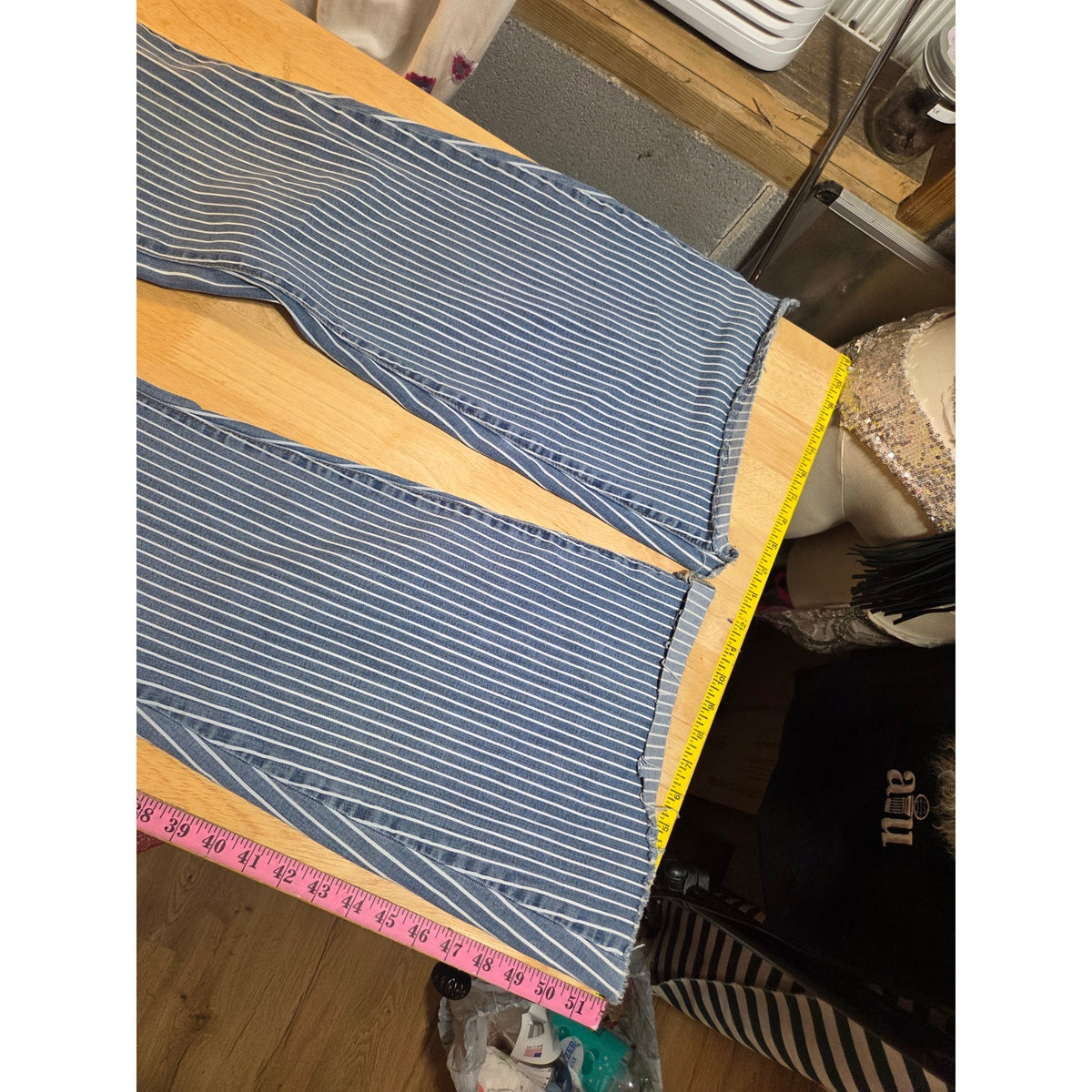 Judy Blue 15/30 Light Wash Bell Bottom Jeans Pinstripe Thin Soft Worn