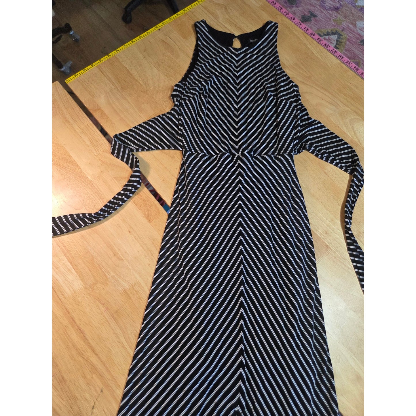 White House Black Market sleeveless jersey knit bias stripe black xxs white maxi