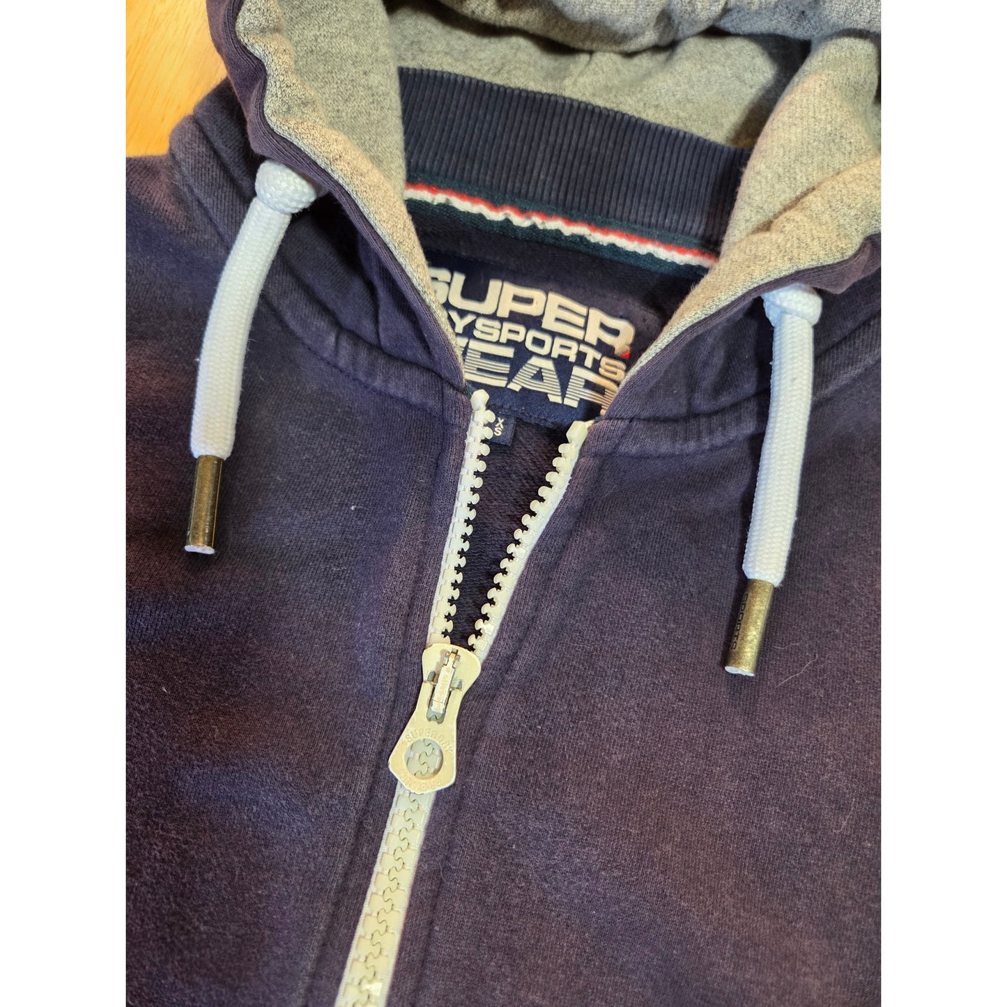 Supreme hoodie navy blue white graphic contrast sleeve zip hoodie cotton xs