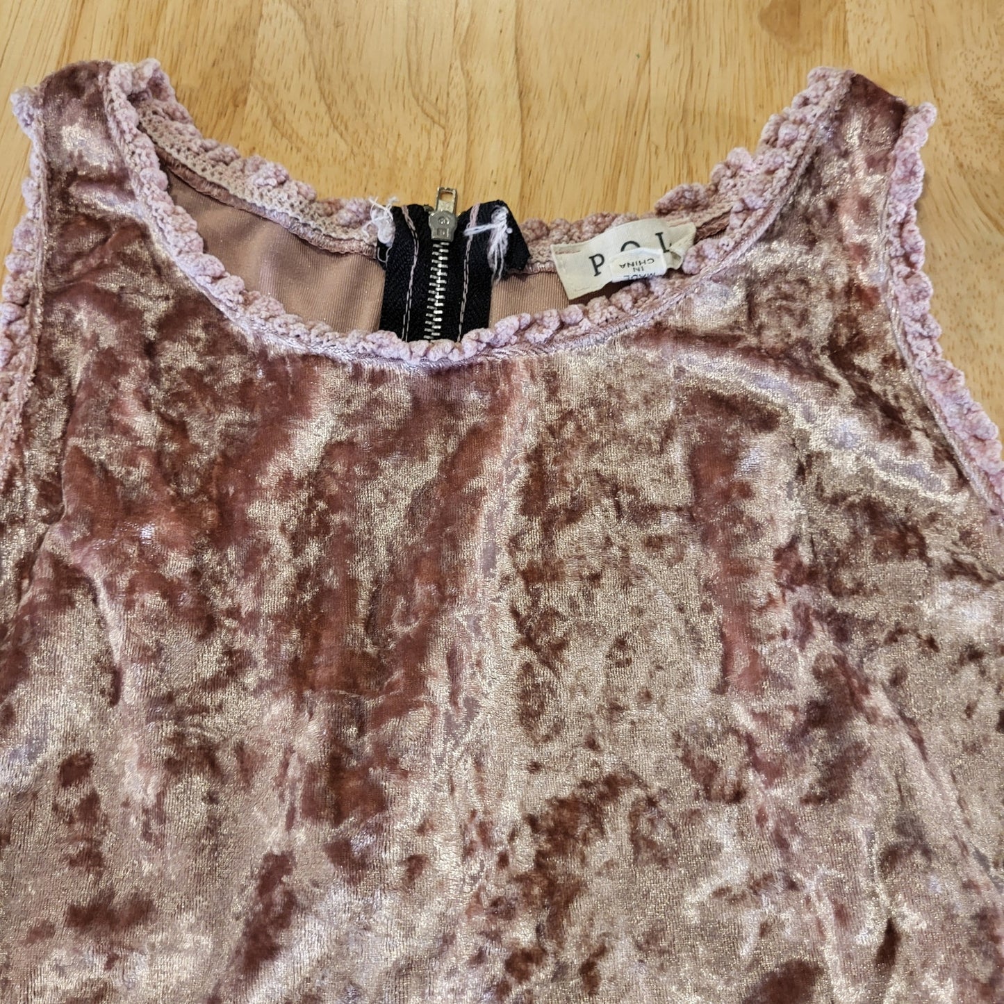 POL Pink Crushed Velvet Tank Mini Dress Zip Back Detail Empire Waist L