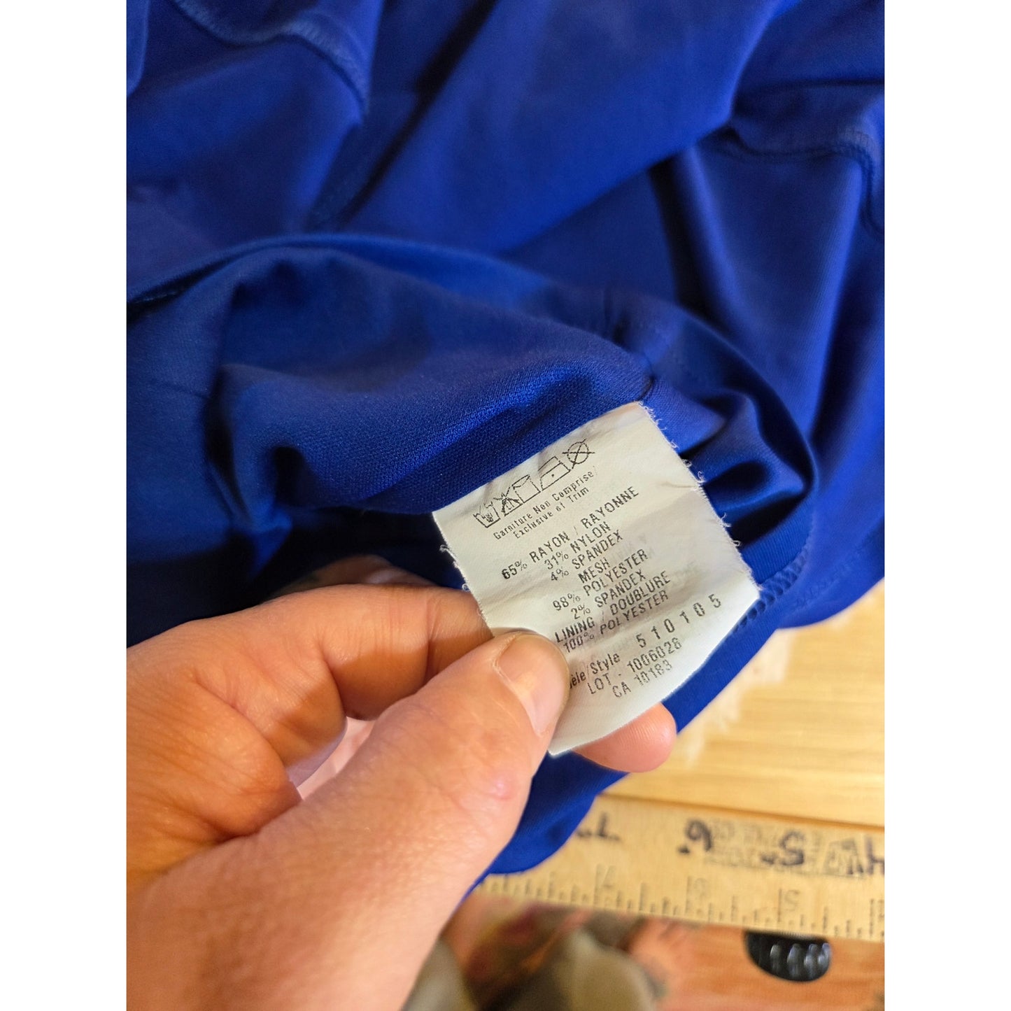 Cartise blue rayon blend jersey knit dress mesh cut out shoulder zipper gold 8