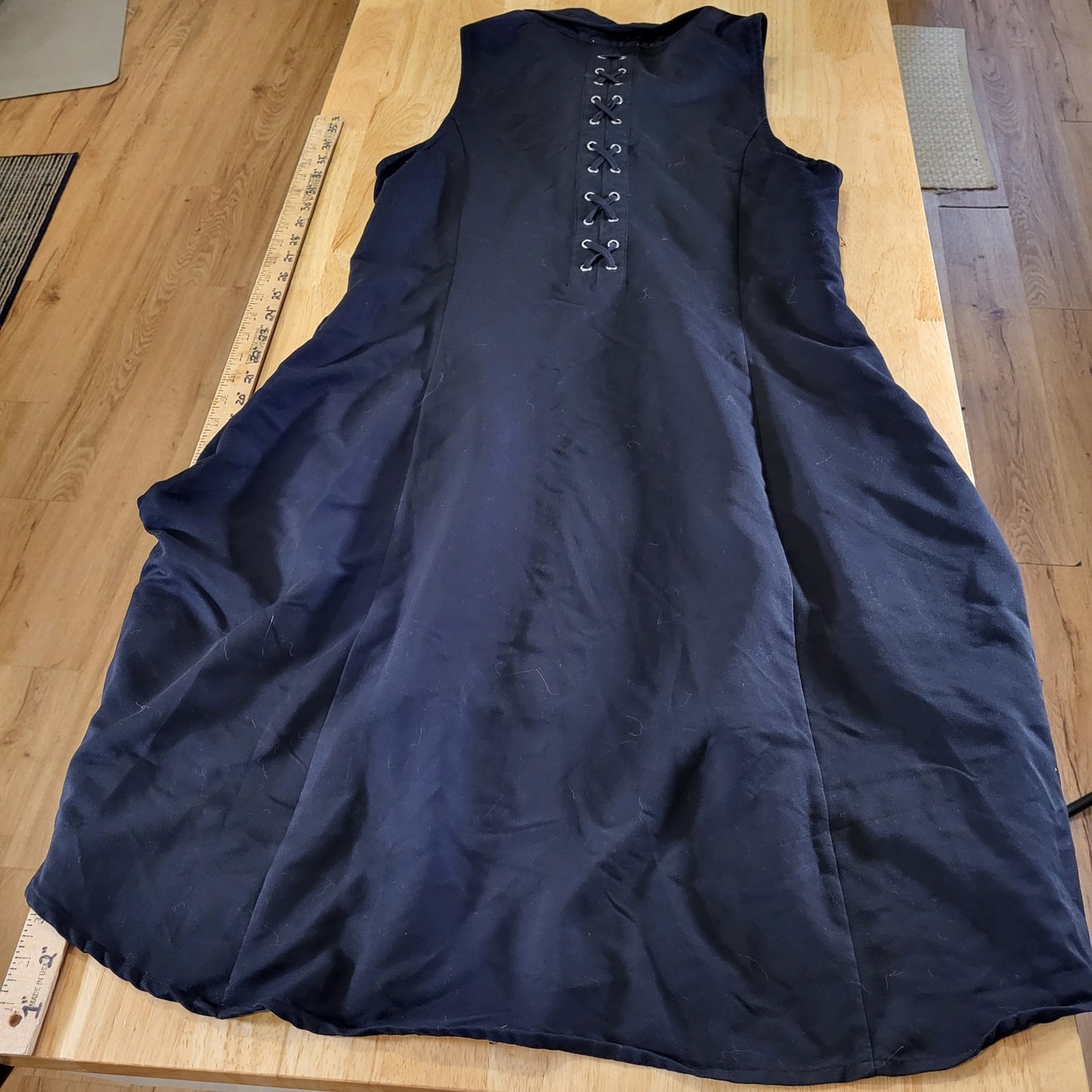 Simply Noelle Black Collared Sleeveless Shirt Dress Laced Detail Pockets L