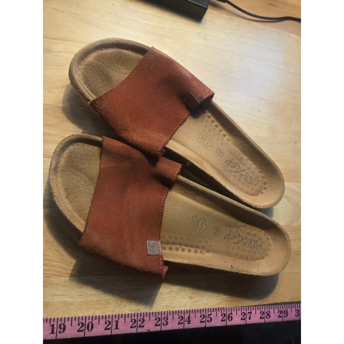 Biostep size 9 and 1/2 brown suede cork sole sandals white sole