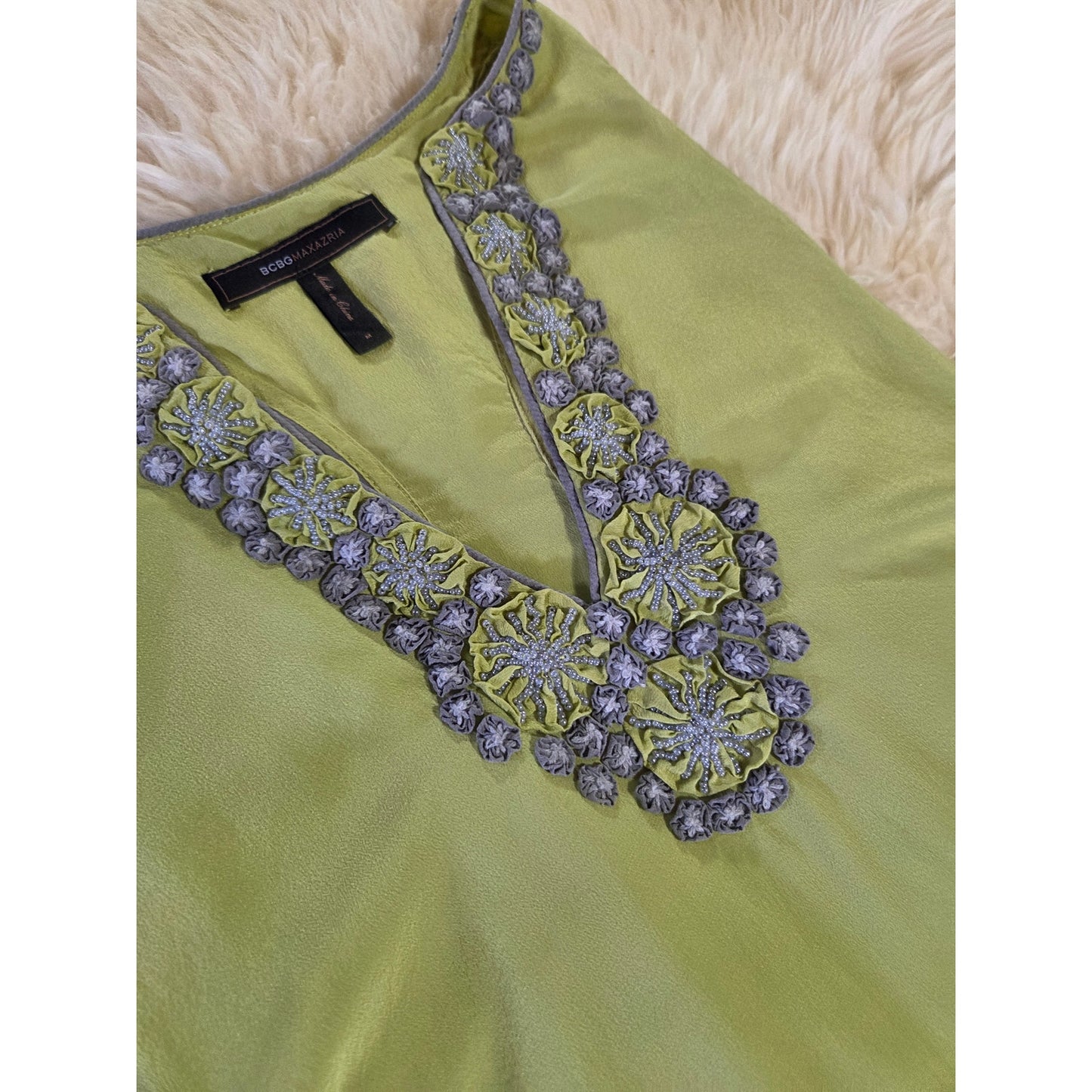 BCBGMAXAZRIA Green 100% Silk Sleeveless Tank Dress Mini Racerback M