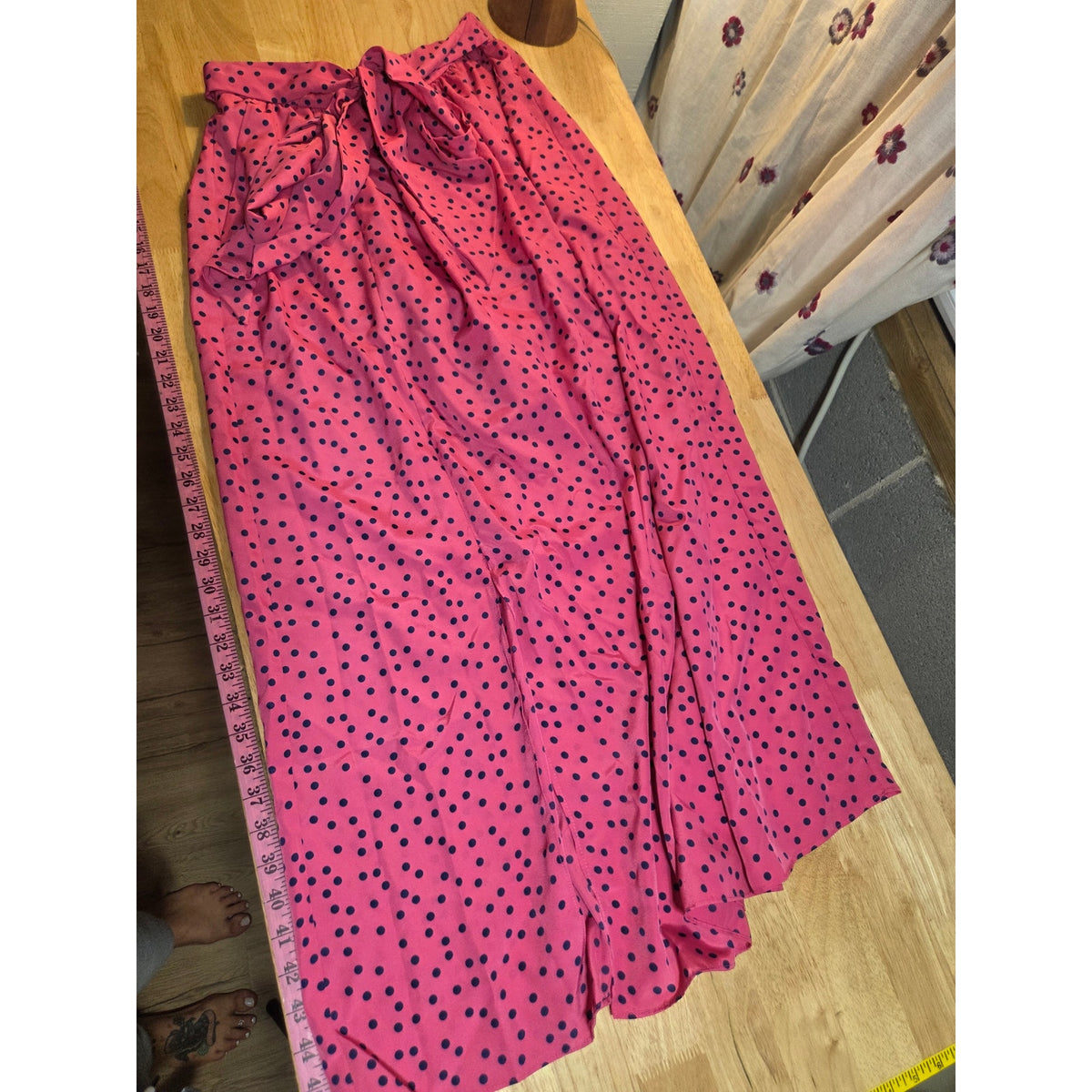 J Peterman Pink & Navy polka dot Maxi skirt size 6