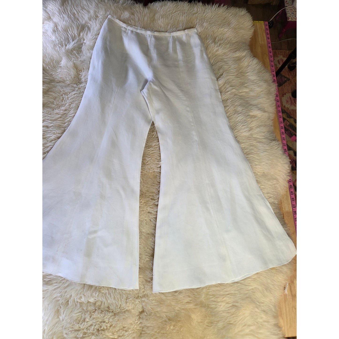 Worth size 8 100% Linen Fully Lined Wide Leg Bell Bottom Pants small stain leg