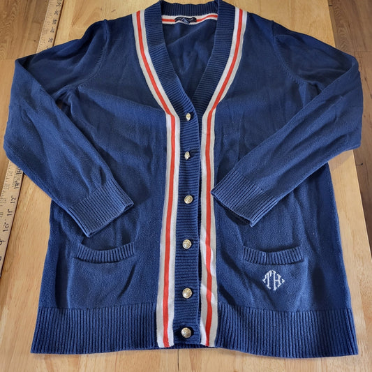 Tommy Hilfiger Collegiate Cardigan Monogram  Red Stripe Blue Gold Button L