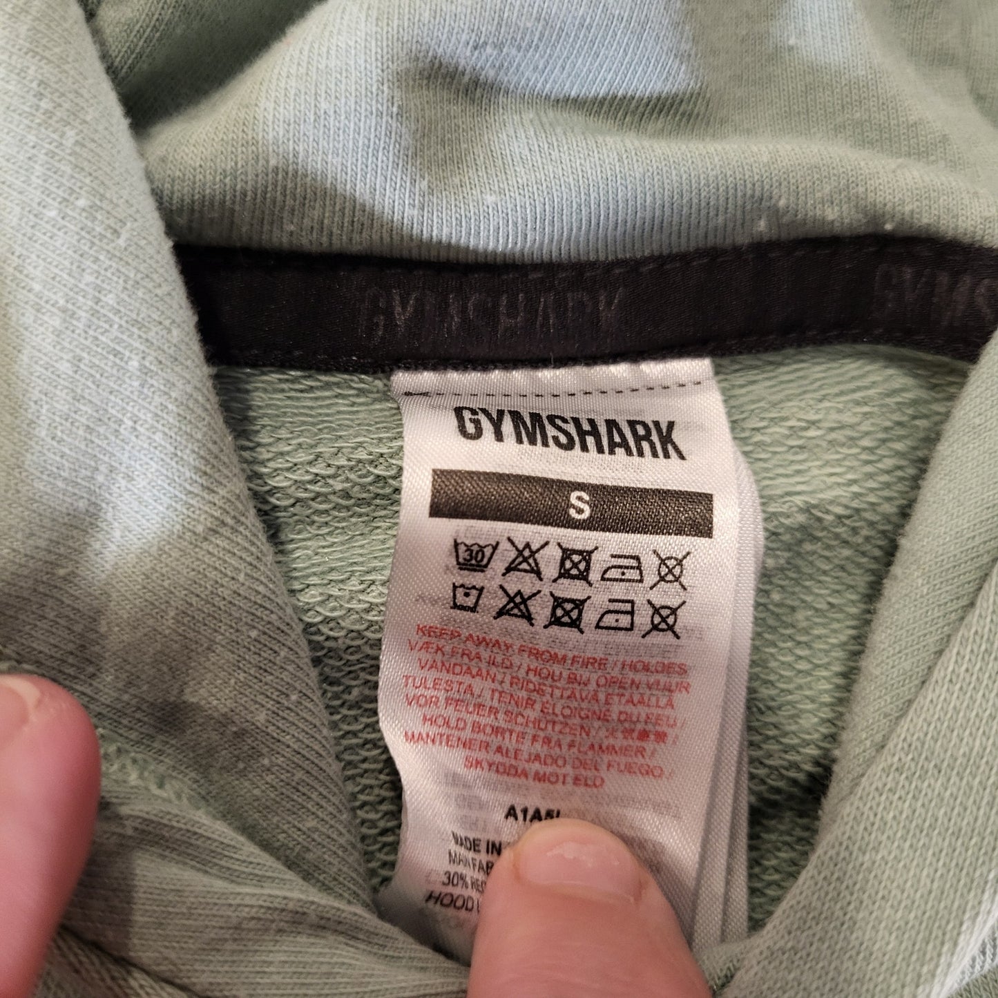 Gym Shark Mint Green Pullover Hoodie Small Back Graphic 21" P2P