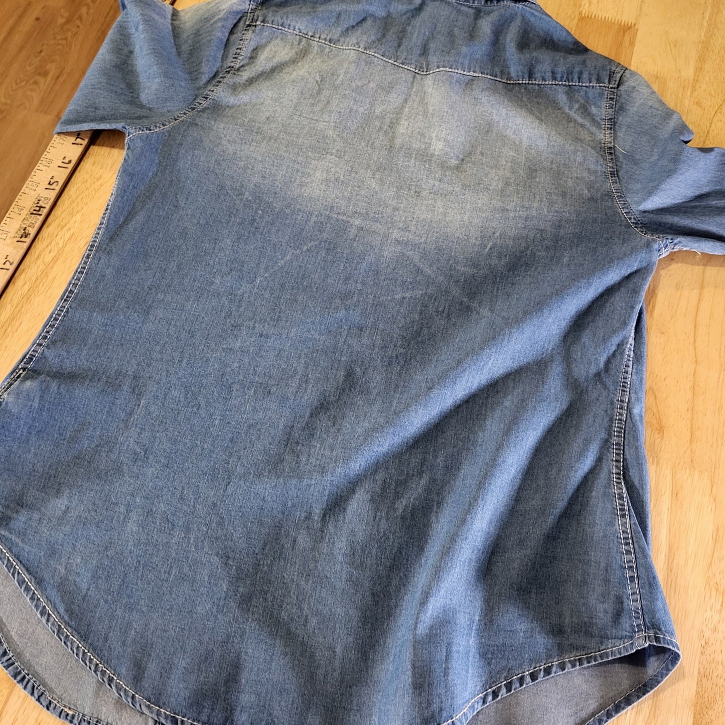 Charlotte Russe Size Medium Denim Button Down Collared Shirt Studded Shoulders