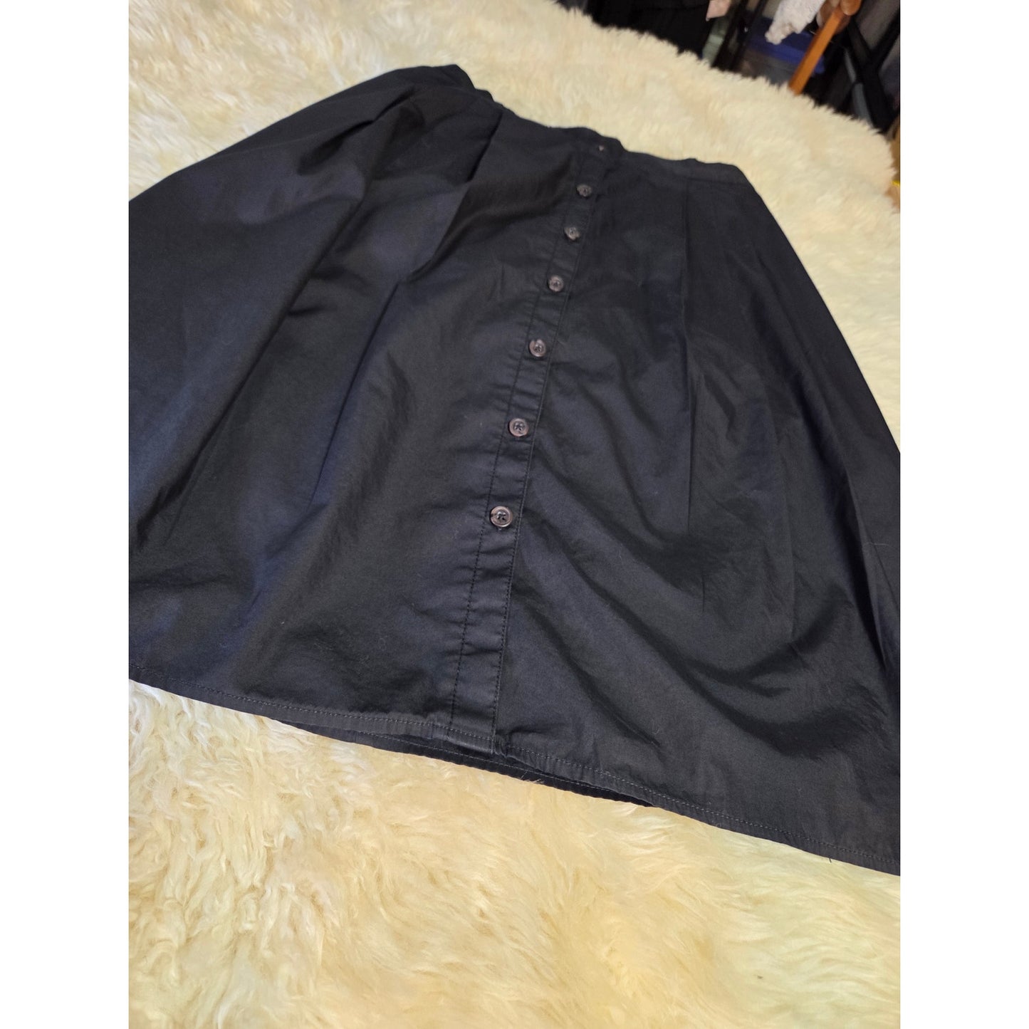 Banana Republic Black Cotton A Line Elastic Waist Skirt Button Pockets Large