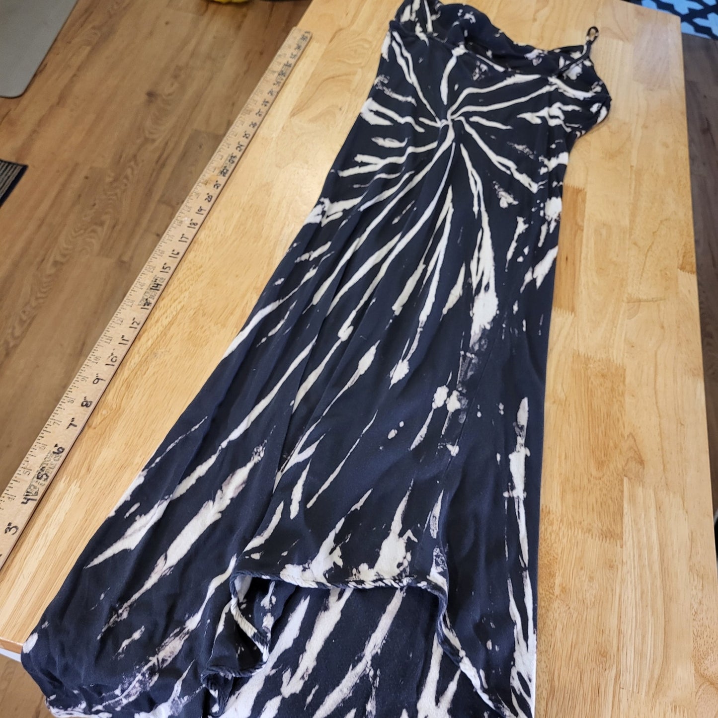 Fourteen & 9th Cowell Neckline Spaghetti Strap Jersey Knit Black Tie Dye Maxi