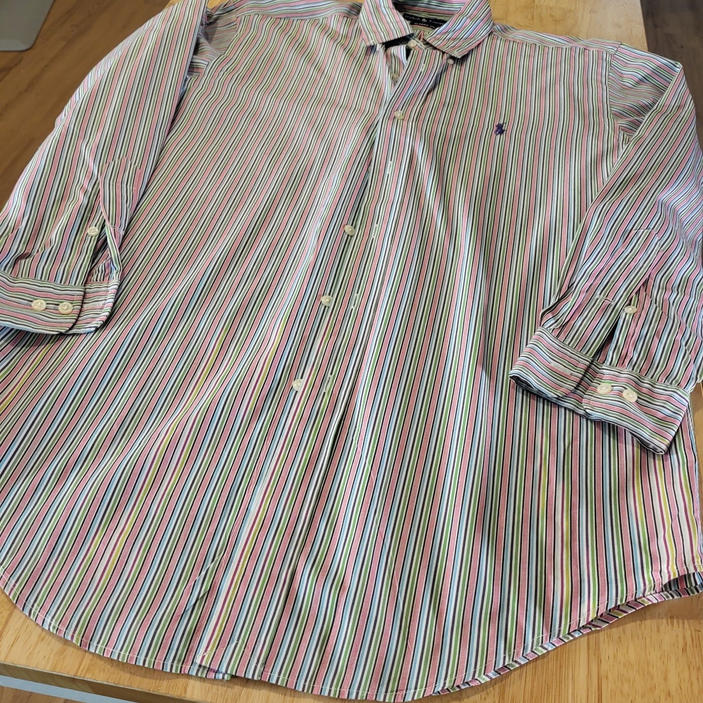 Ralph Lauren Pink Colorful Striped Button Down Collared Shirt Size 15 32/33