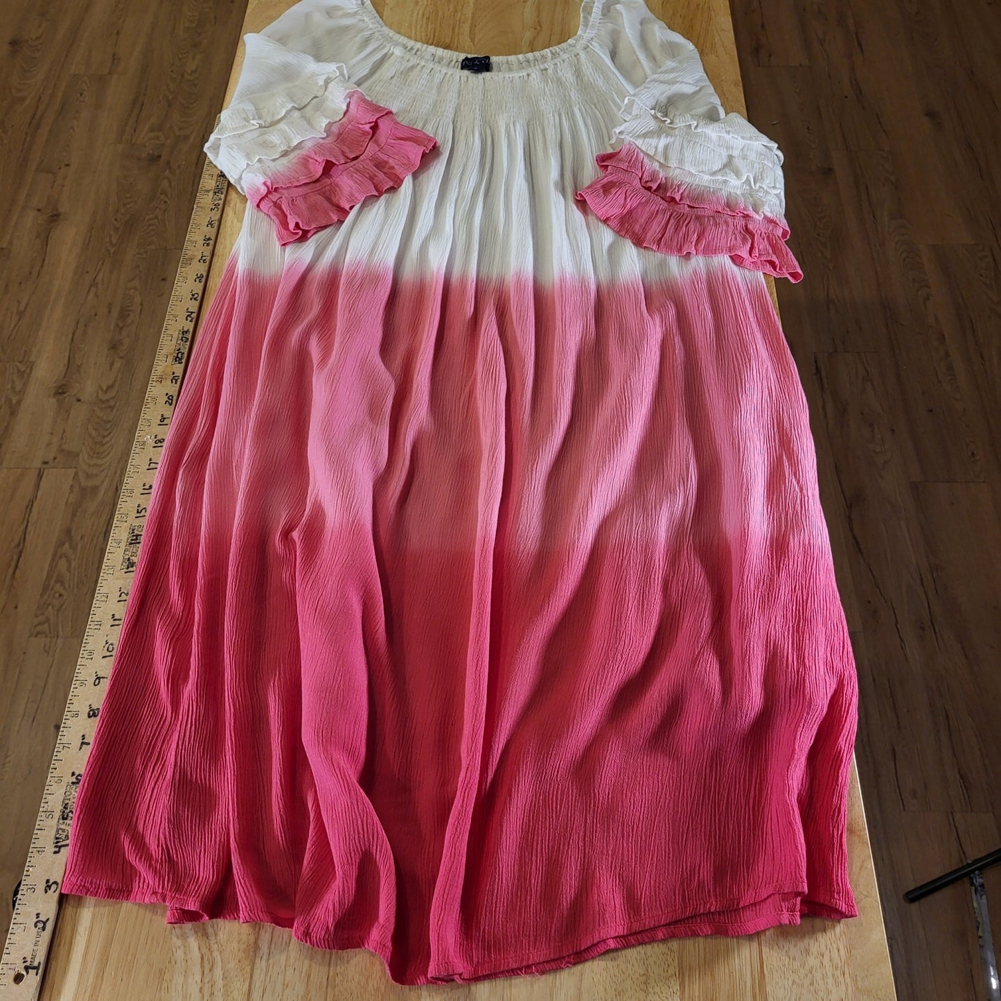 Fig & Vine White Pink Ombre Ruffle Tiered Off Shoulder Cotton Rayon XL