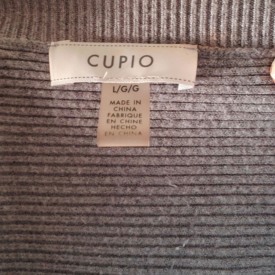 Cupio size large gray ribbed Batwing jersey knit sweatshirt sweater boat neck
