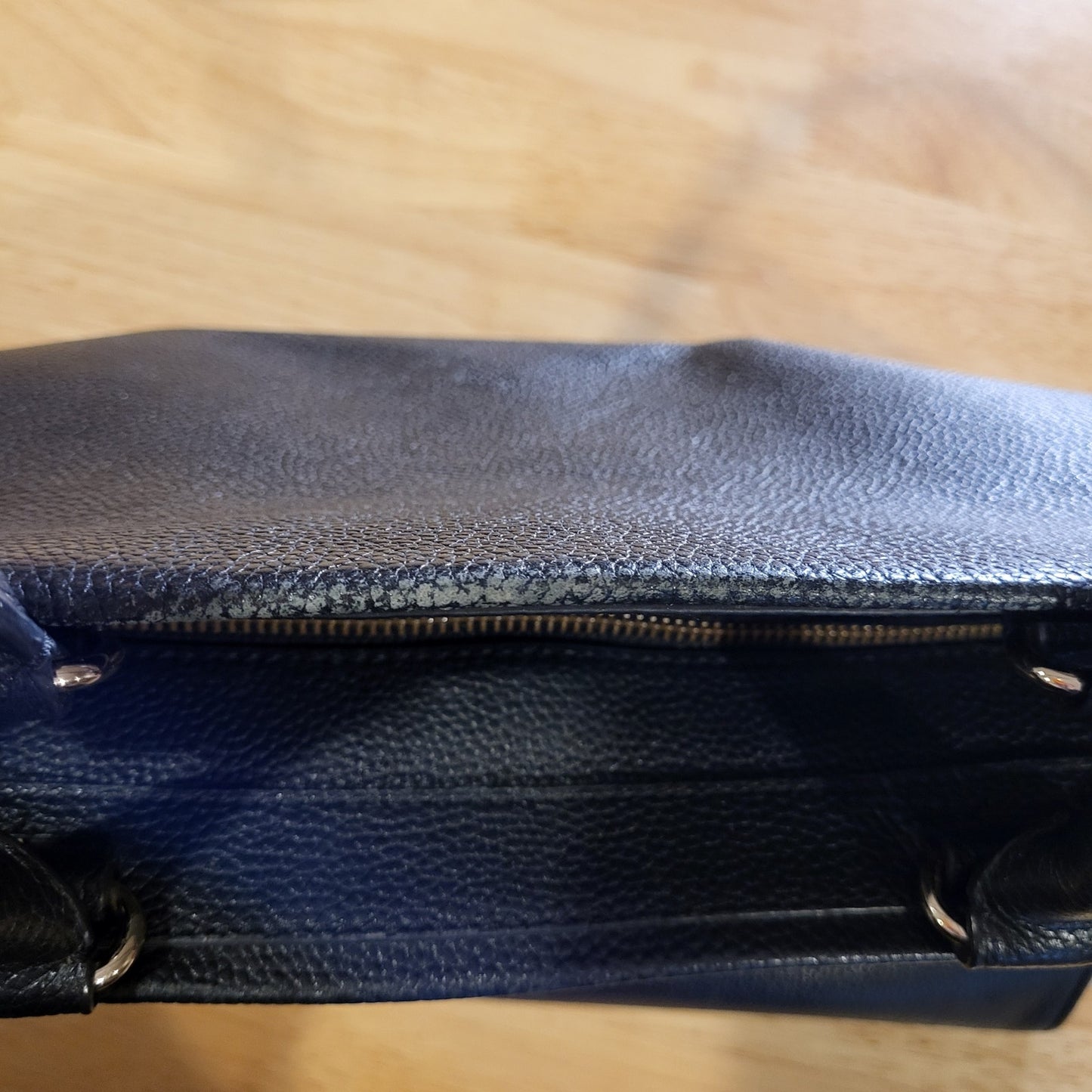 Kate Spade black pebbled leather top handle bag large bow zip closure
