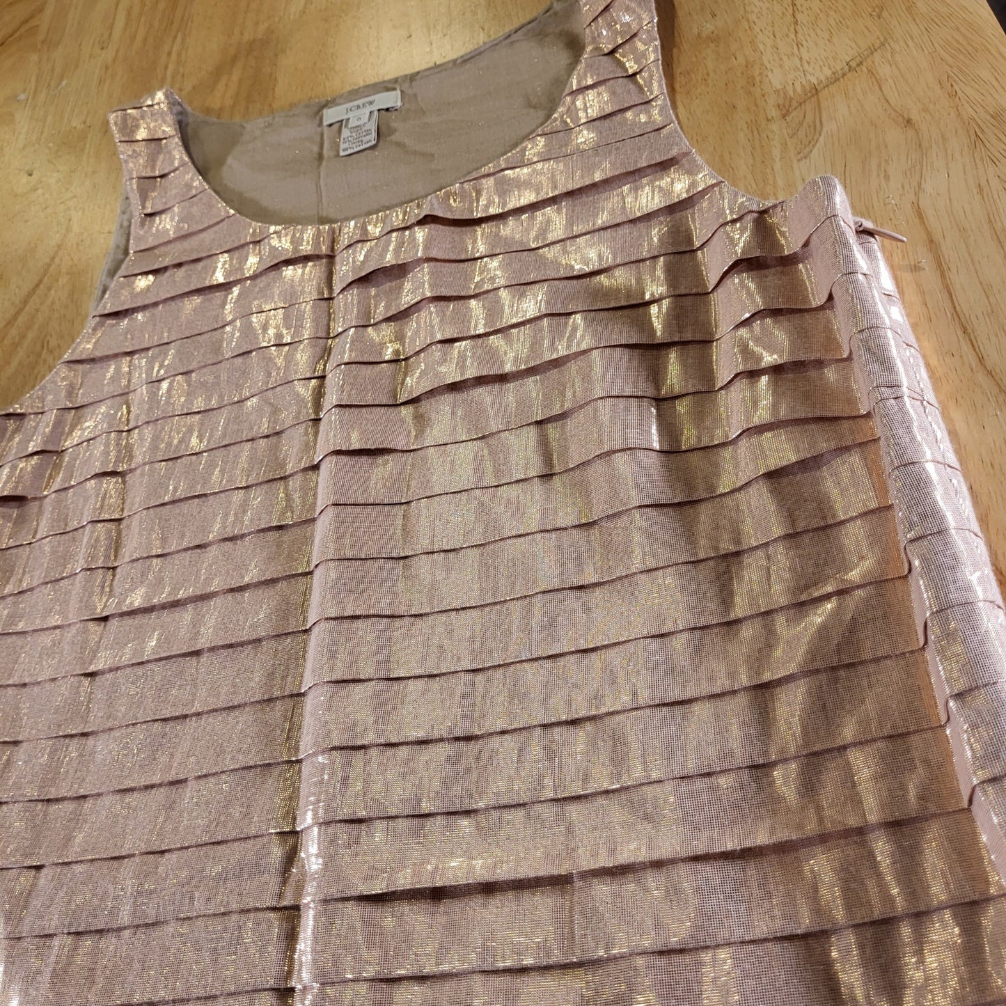 J.Crew Pink Metallic Pleated Sleeveless Tank Blouse Side Zip 17" P2P Cotton