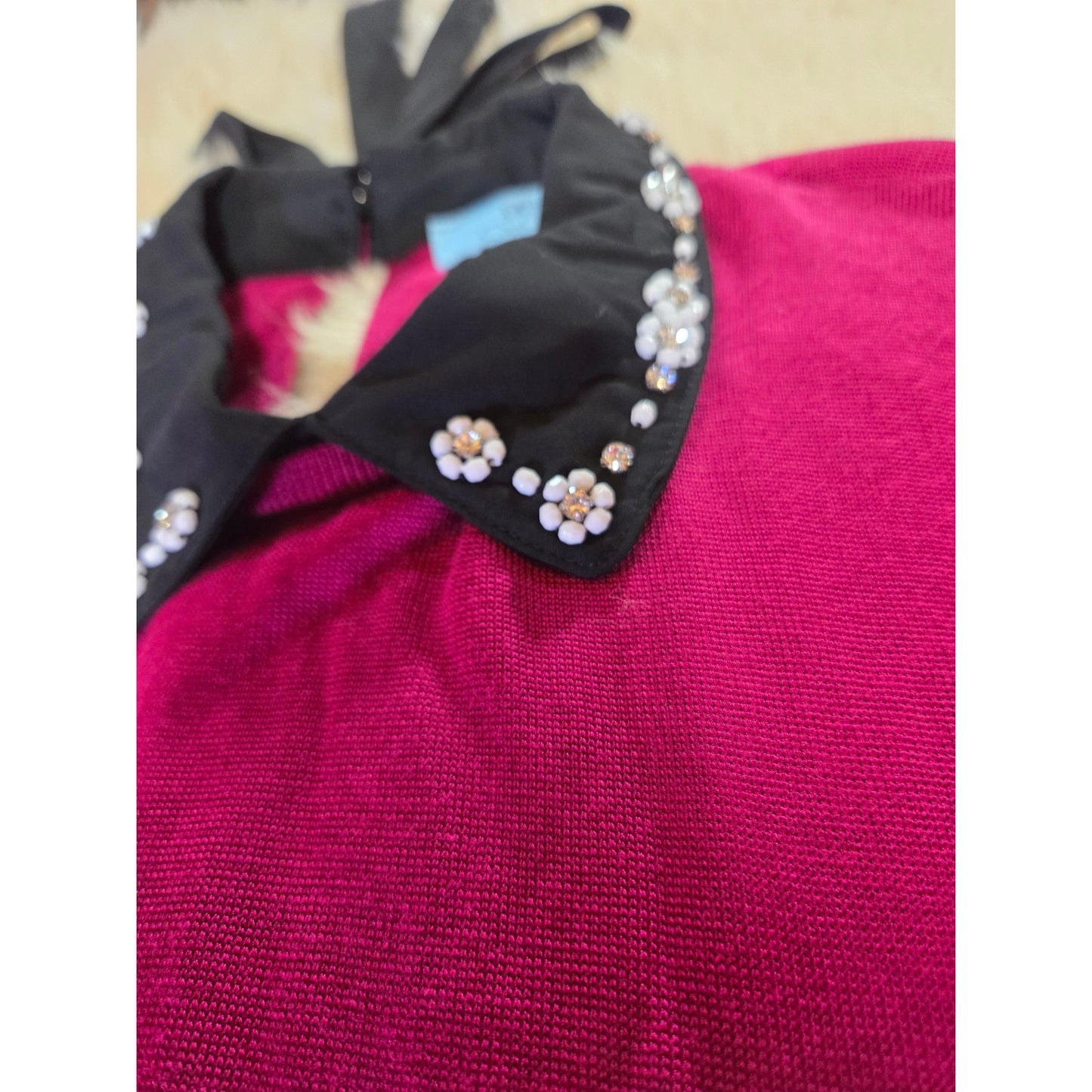 NWT Cece Pink fuchsia magenta sweater dress rhinestone Peter Pan collar