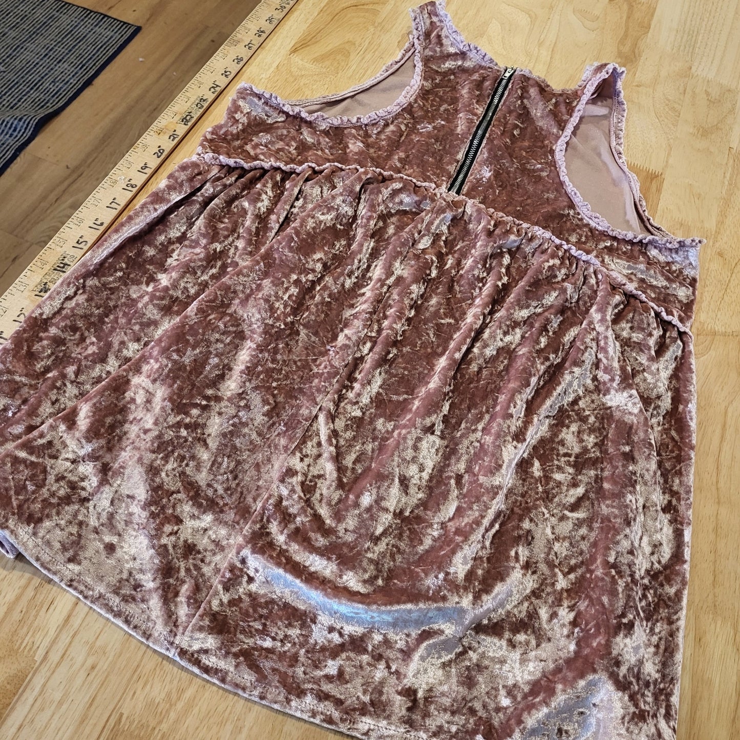 POL Pink Crushed Velvet Tank Mini Dress Zip Back Detail Empire Waist L