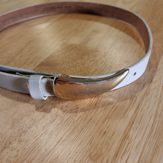 Leather Gray Skinny Belt Gold Talon Fang Clasp 30" Long