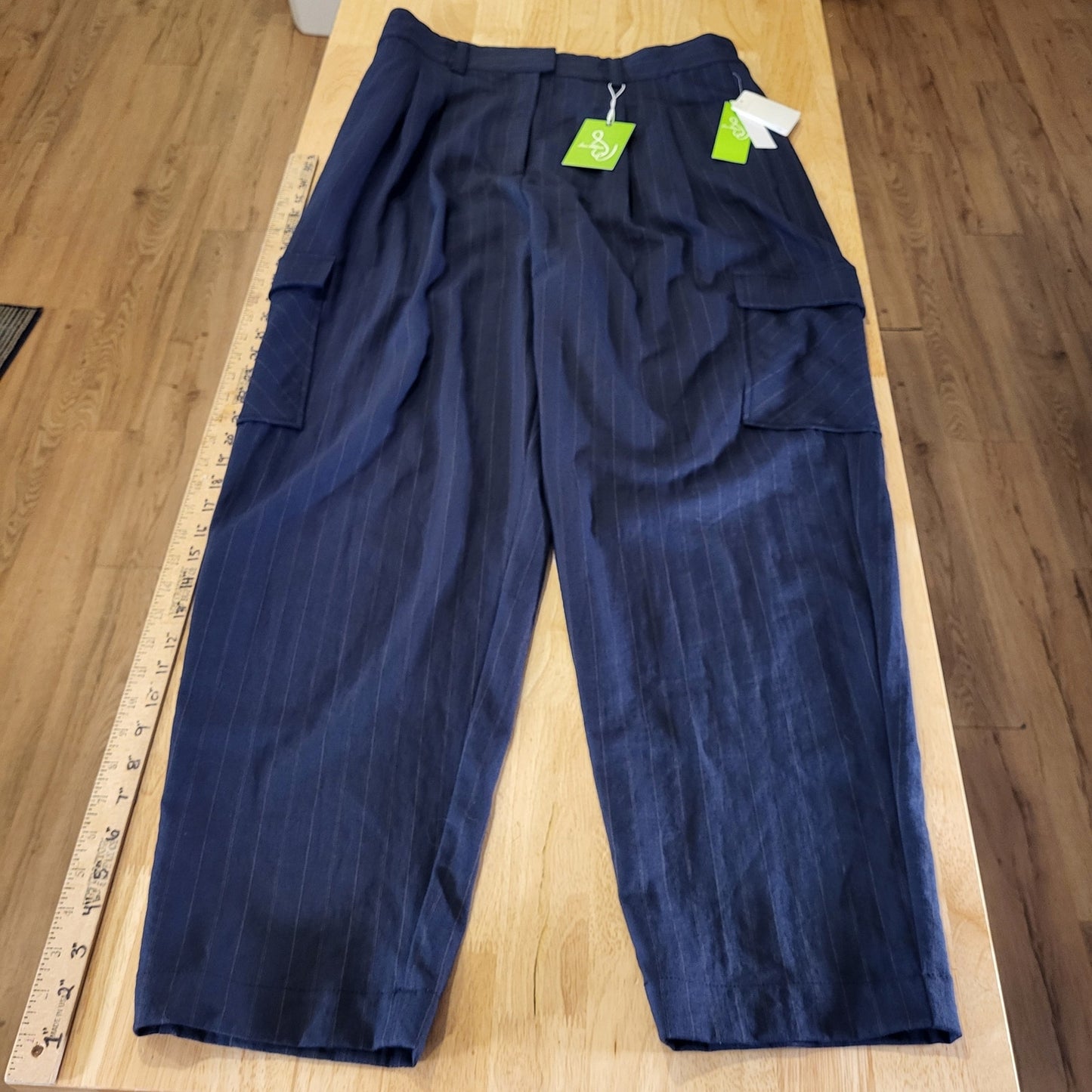 Sam Edelman Laila Pants Pinstripe Elastic Waist Pockets Viscos Nylon Size 16