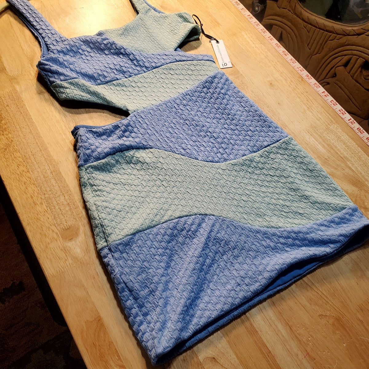 Lovers and Friends Blue Waffled Two Toned Swim Dress Bodycon Sleeveless Small