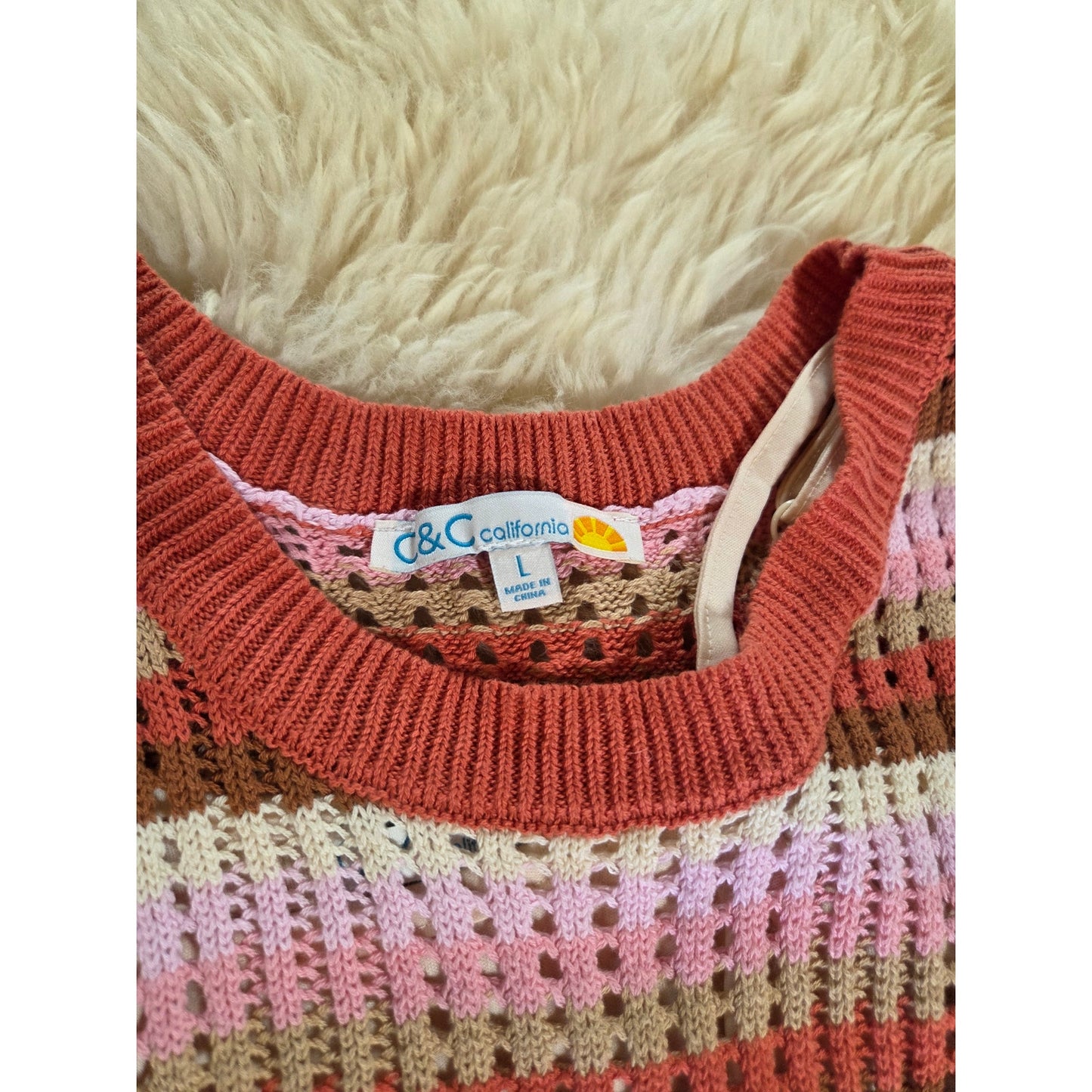 C & C California Neapolitan Crocheted Striped Pastel lined beach cover dress