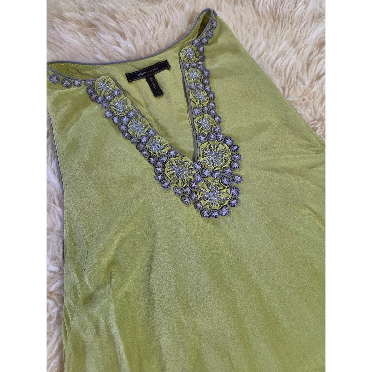 BCBGMAXAZRIA Green 100% Silk Sleeveless Tank Dress Mini Racerback M