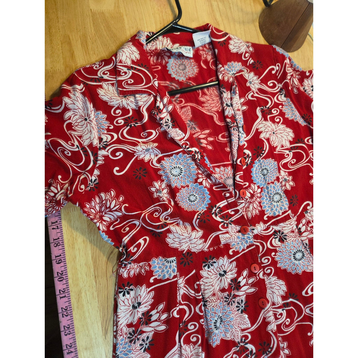 Bedford Fair petite large red floral print short sleeve collared button jumpsuit